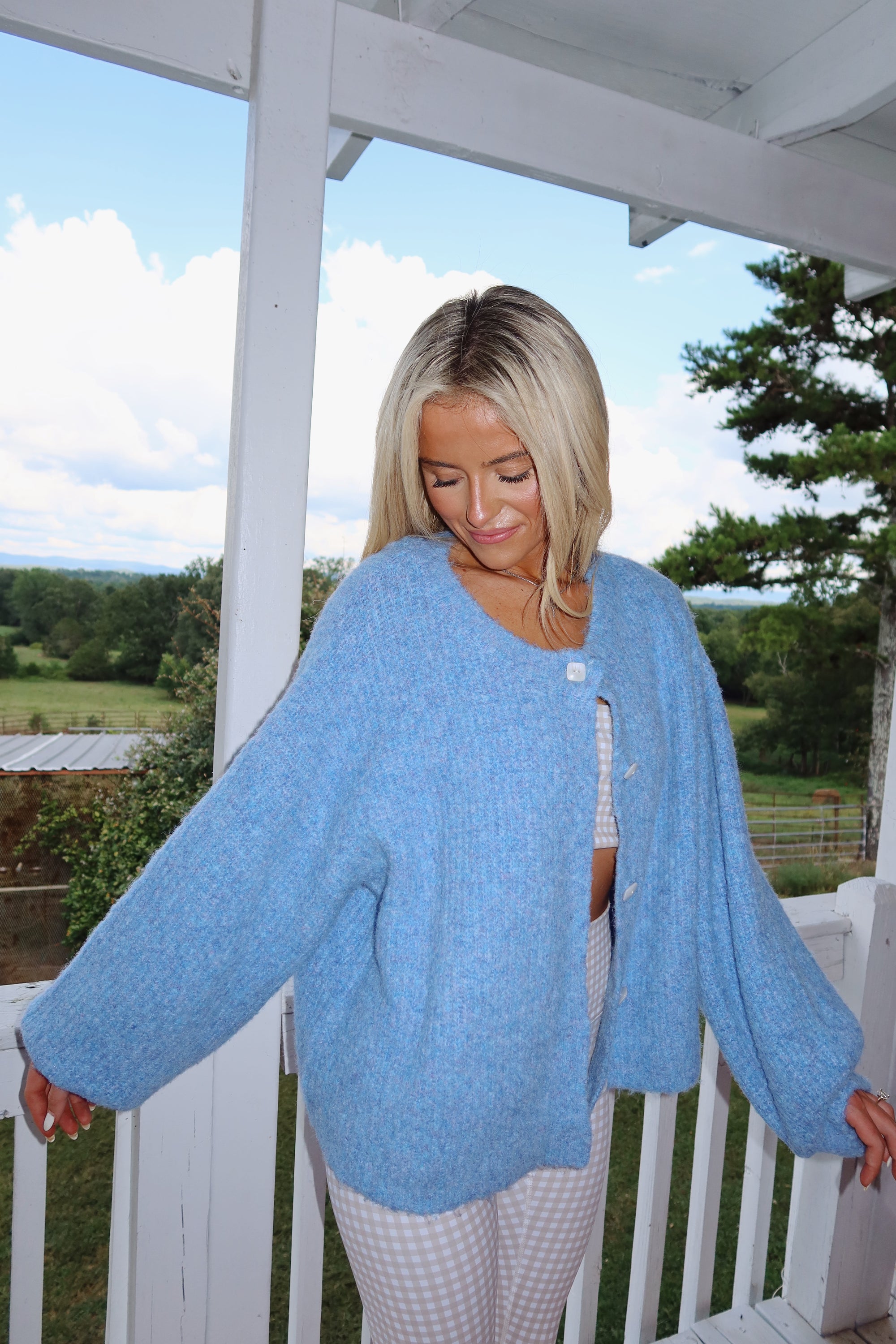 Balloon Sleeve Knit Cardigan (Blue)