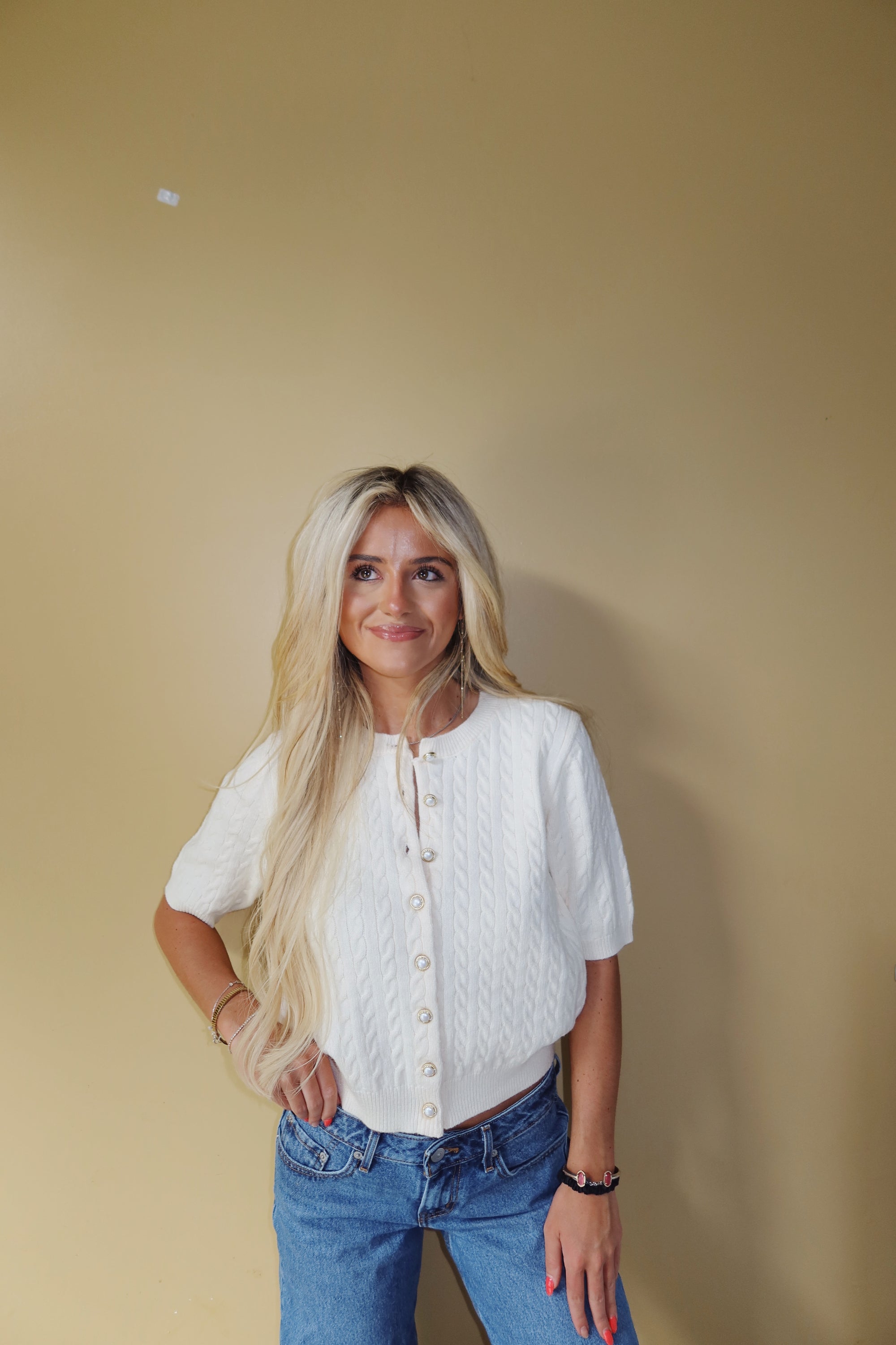 Pearl Cable Knit Cardigan