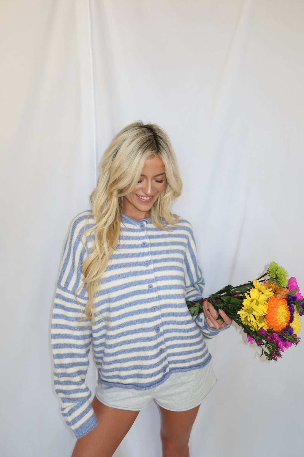 Stephanie Striped Cardigan (Blue)