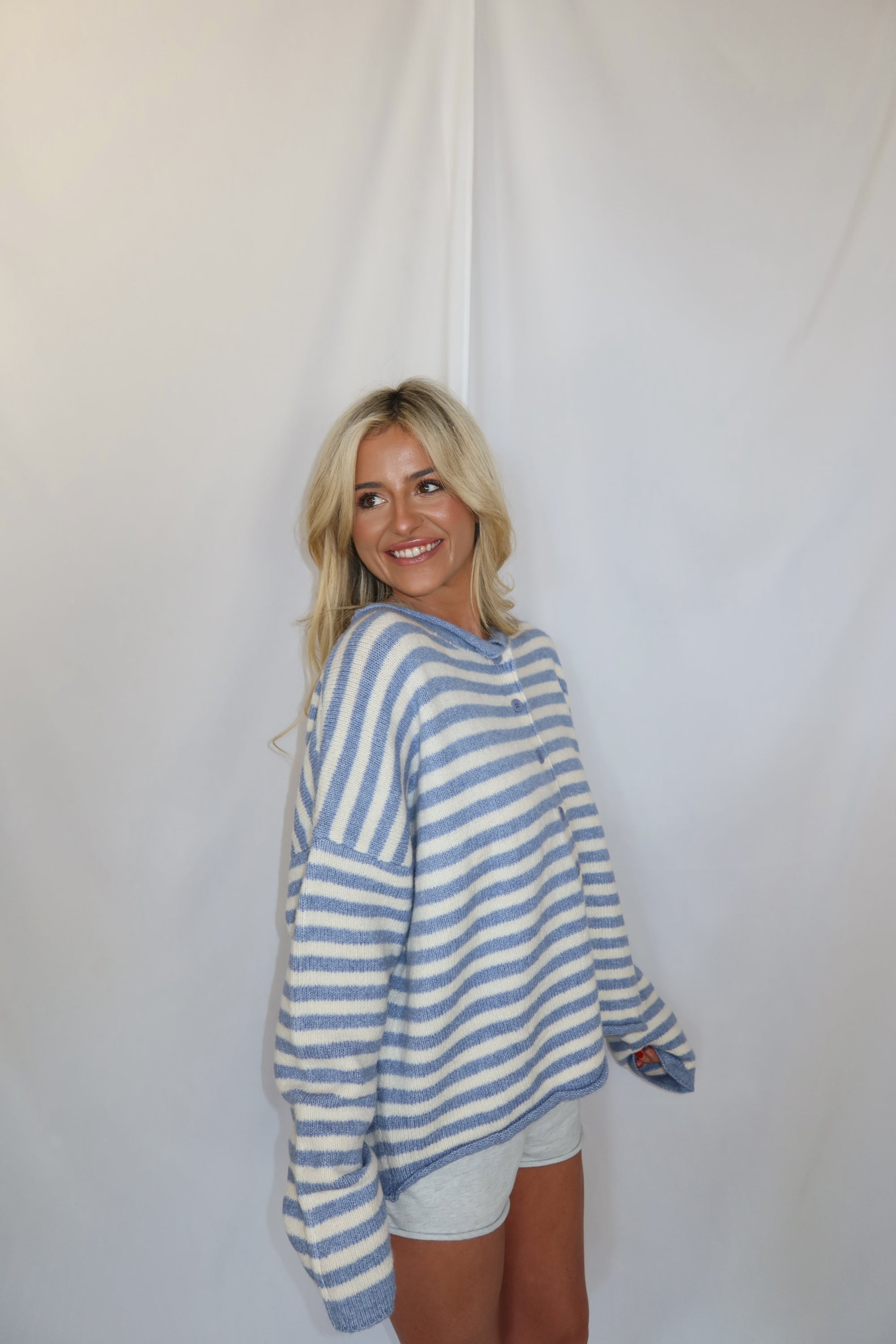 Stephanie Striped Cardigan (Blue)