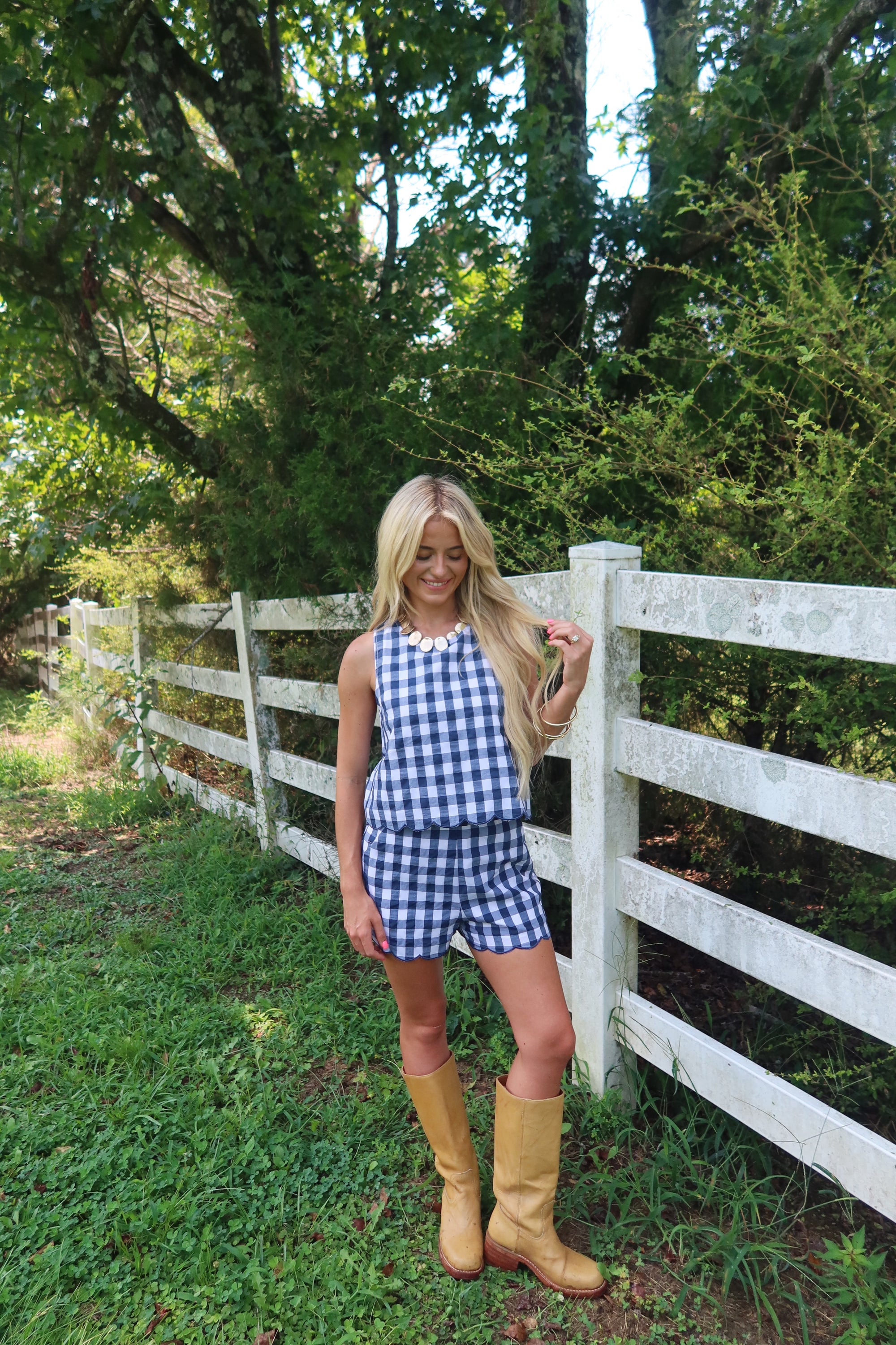 Autumn Patch Gingham Set (Navy)