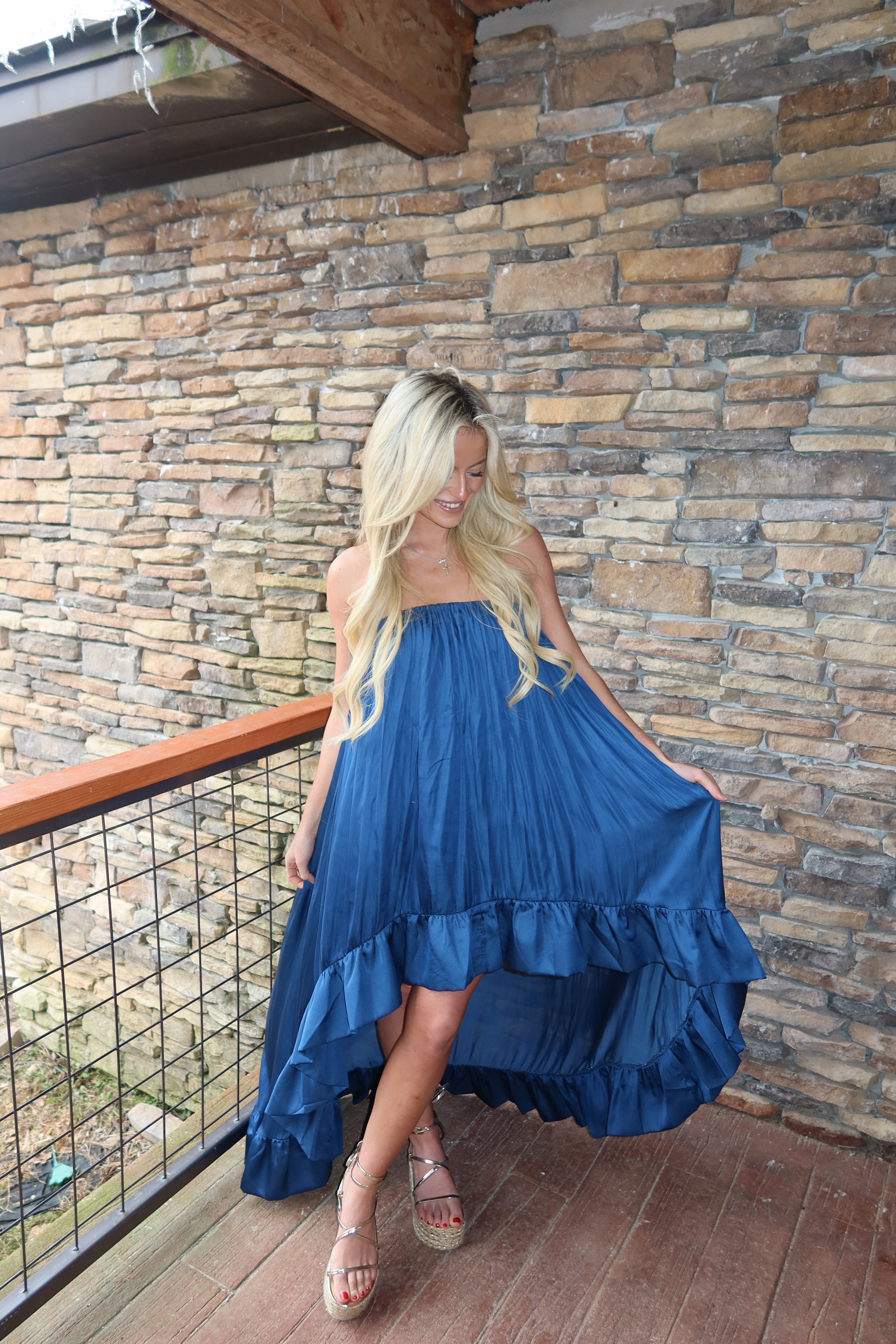 Paloma High Low Satin Dress ( Midnight Blue)