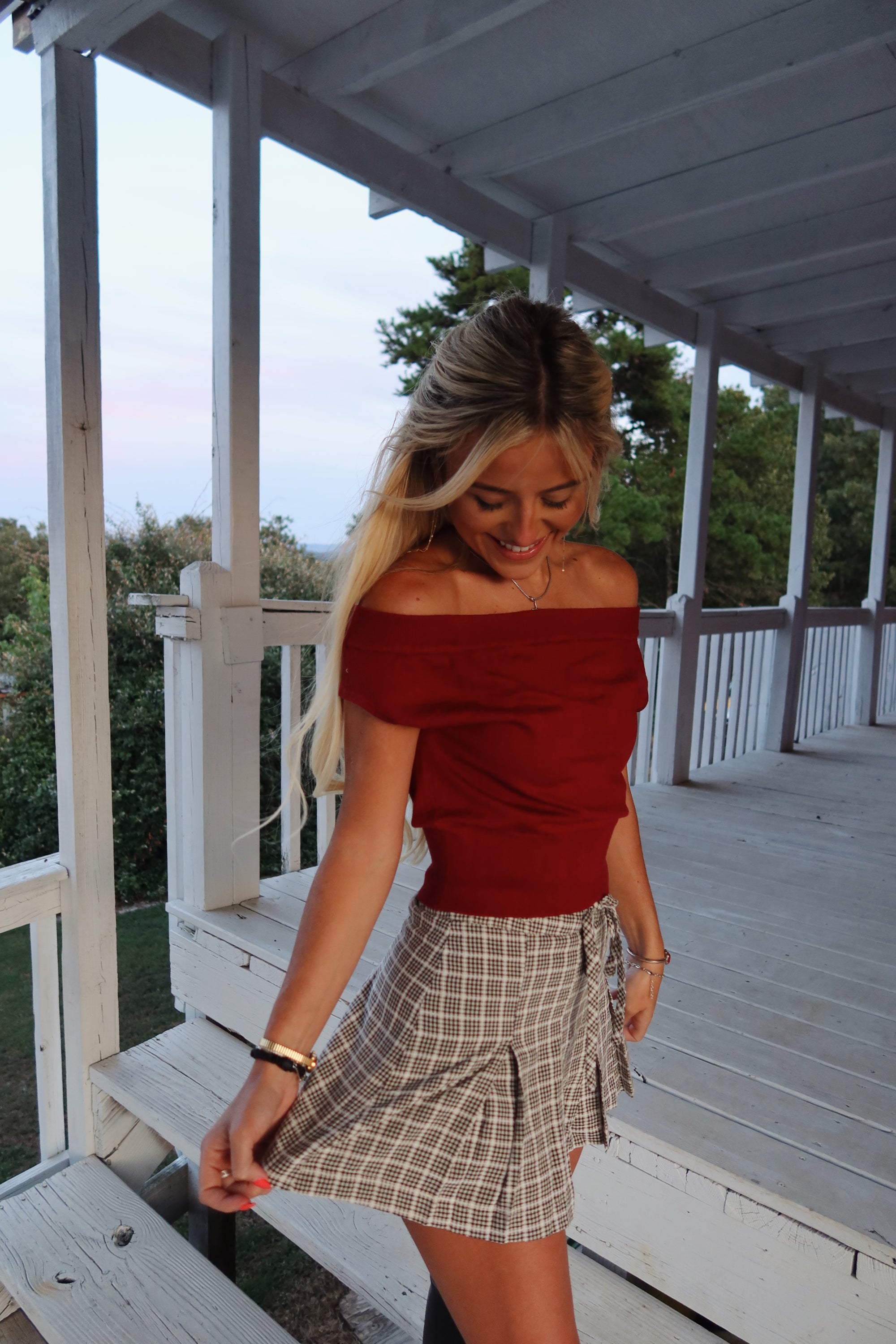 Check Tie Waist Skort