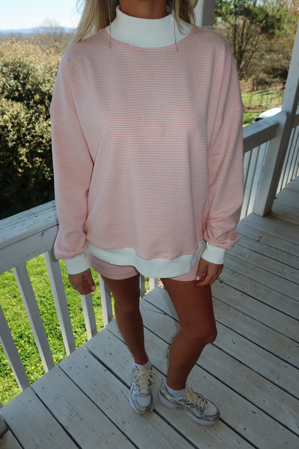 Peach and Cream Striped Mock Neck Set