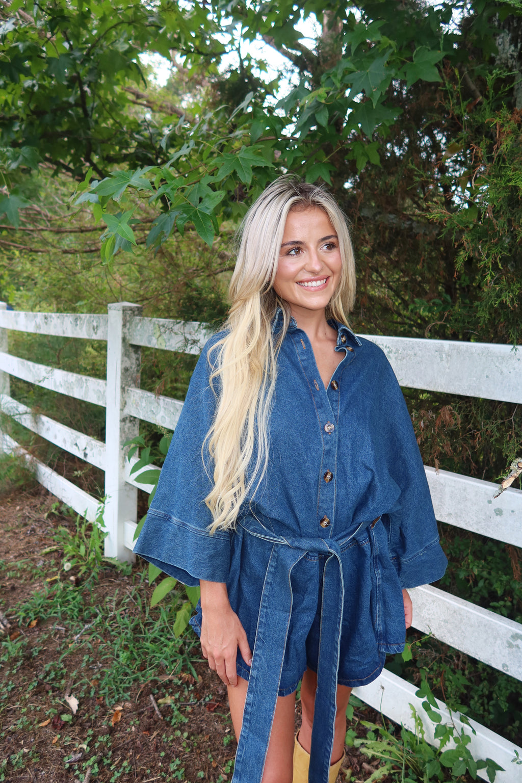 Raya Bell Sleeve Denim Romper