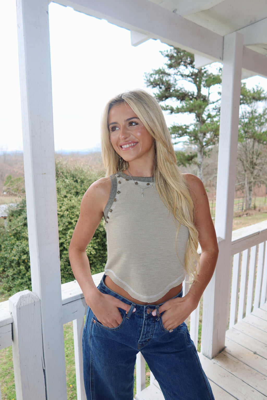 Audrey Sleeveless Knit Top-Olive