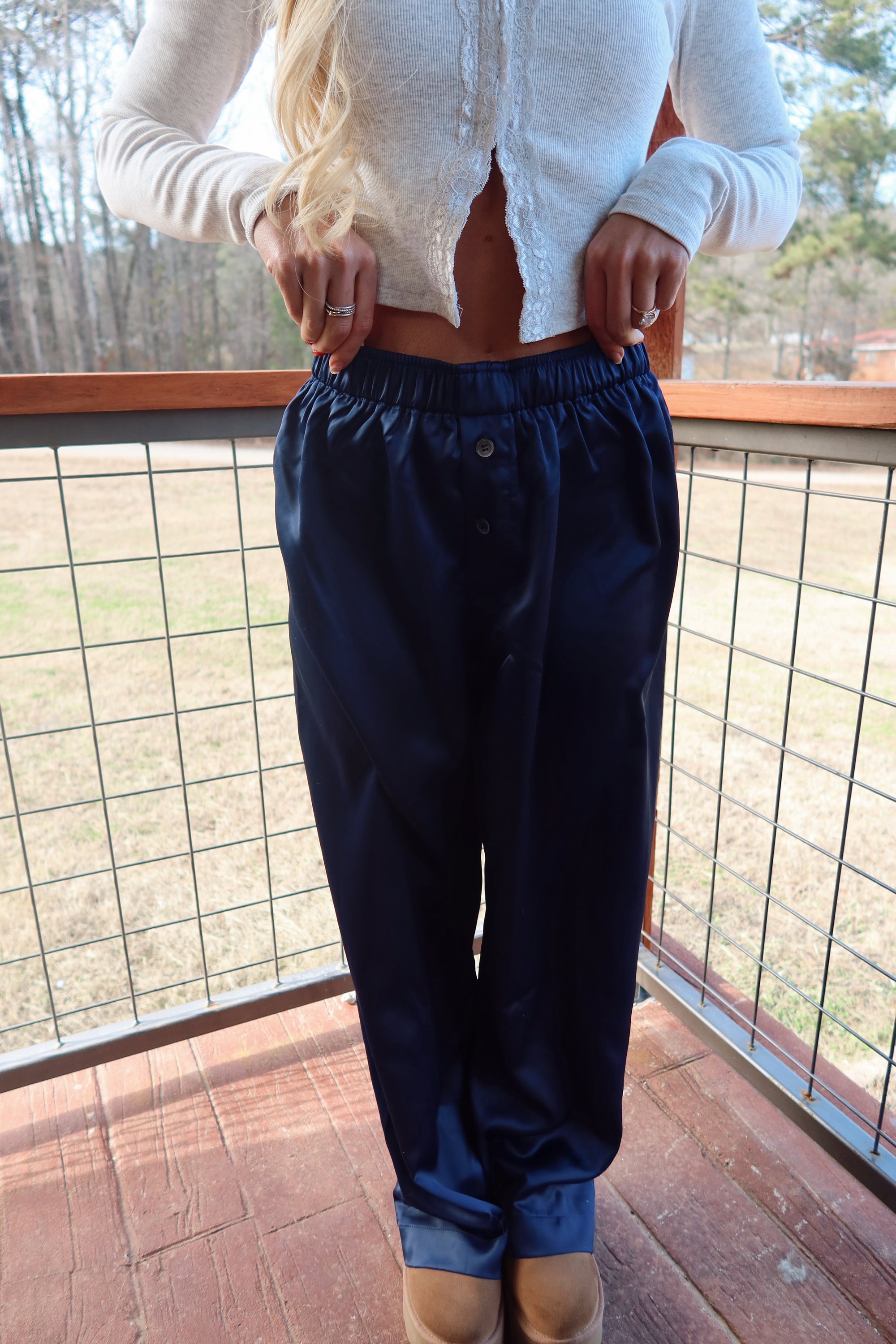 Sylvie Satin Pants (Navy)