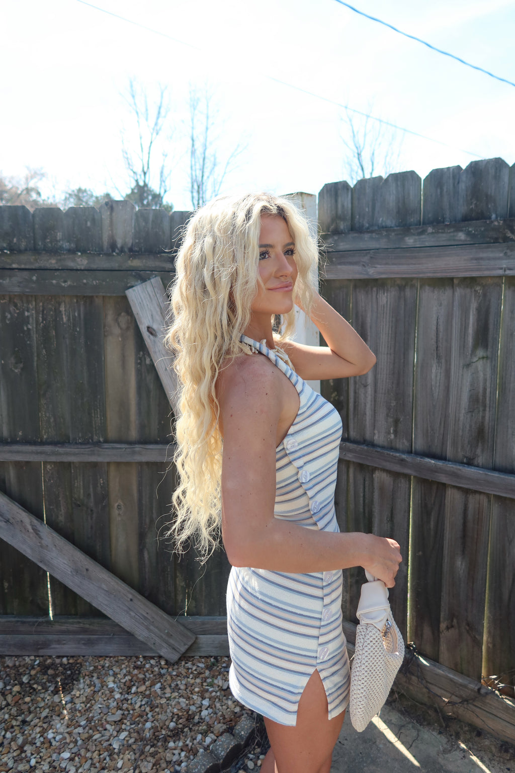 Retro Striped Halter Mini Dress