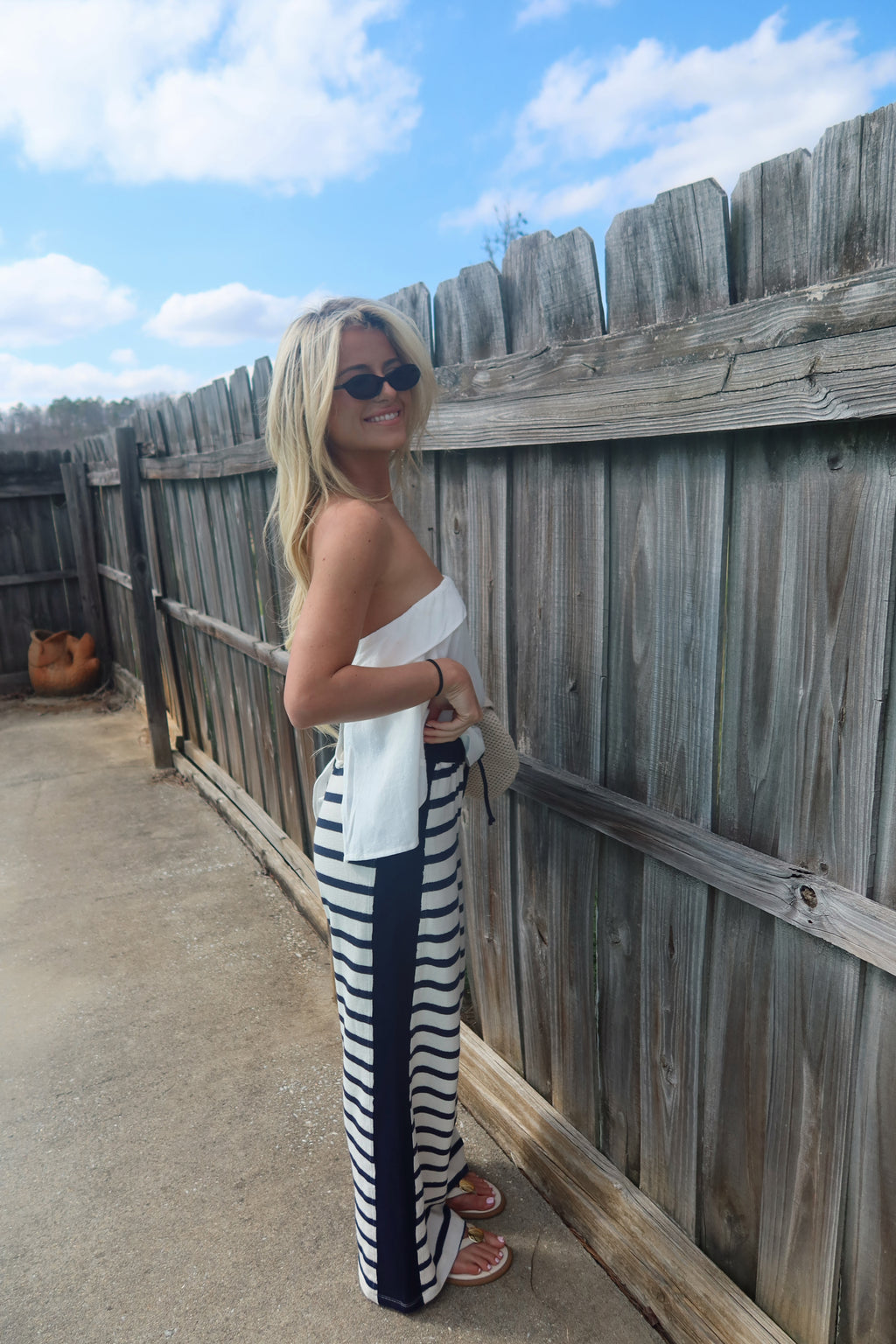 Florence Striped Drawstring Pants- Navy