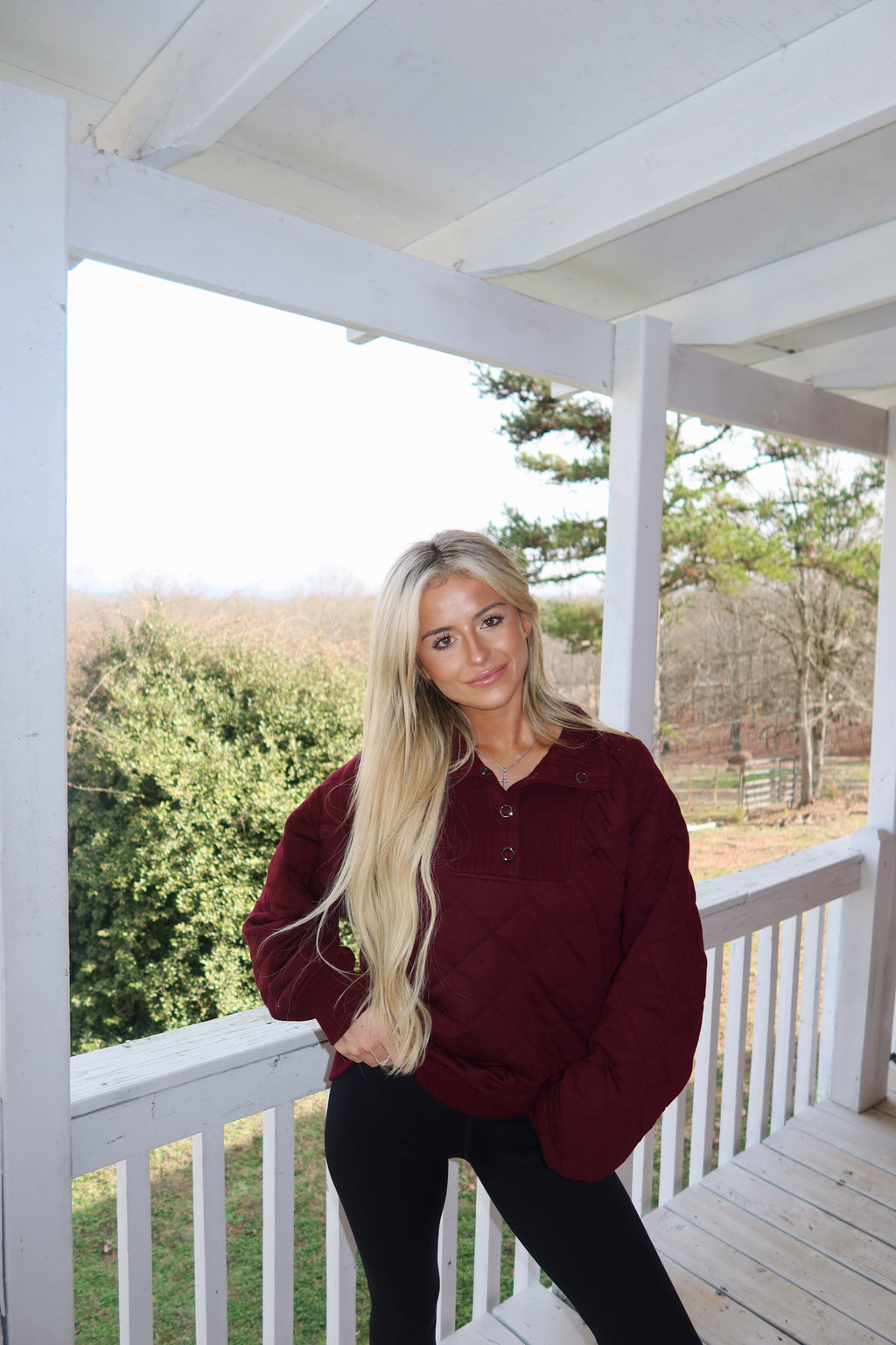 Dark Cherry Quilted Snap Pullover