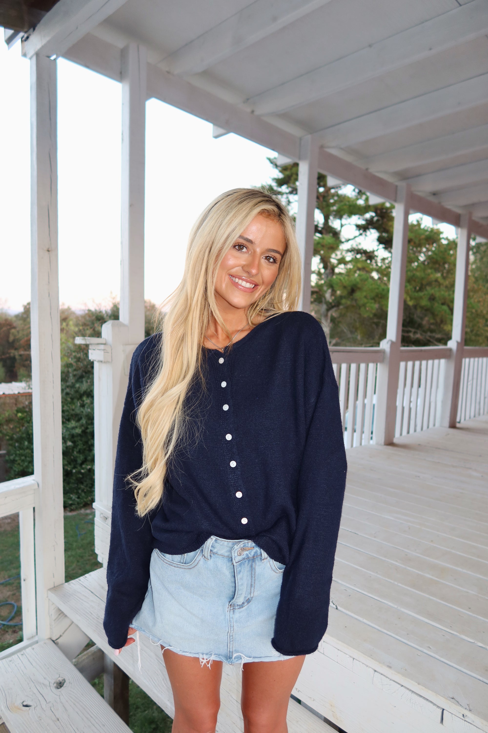 Essentials Button Down Cardigan- Navy