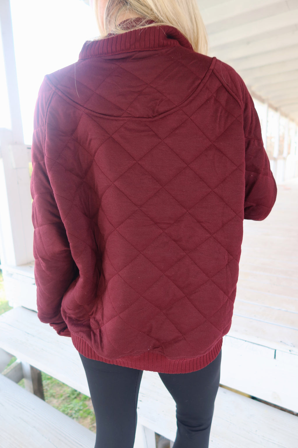 Dark Cherry Quilted Snap Pullover