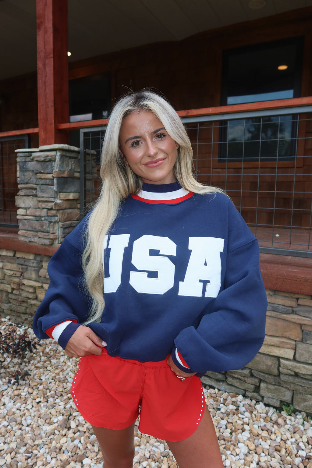 USA Mock Neck- Navy