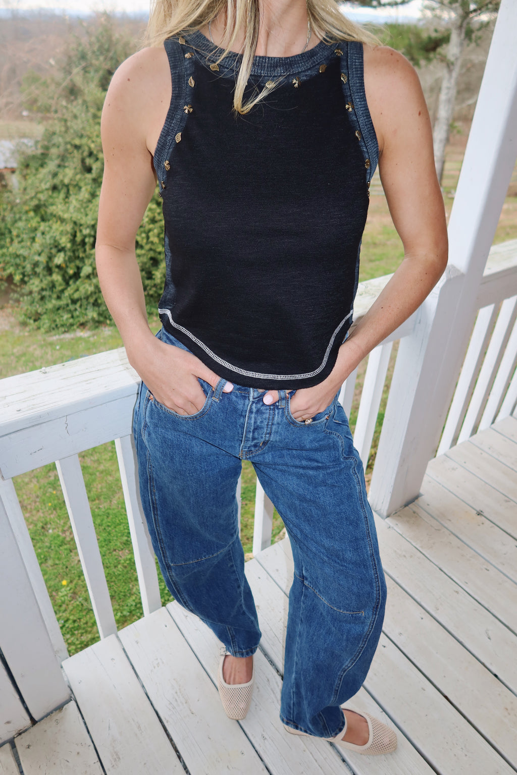 Audrey Sleeveless Knit Top-Black