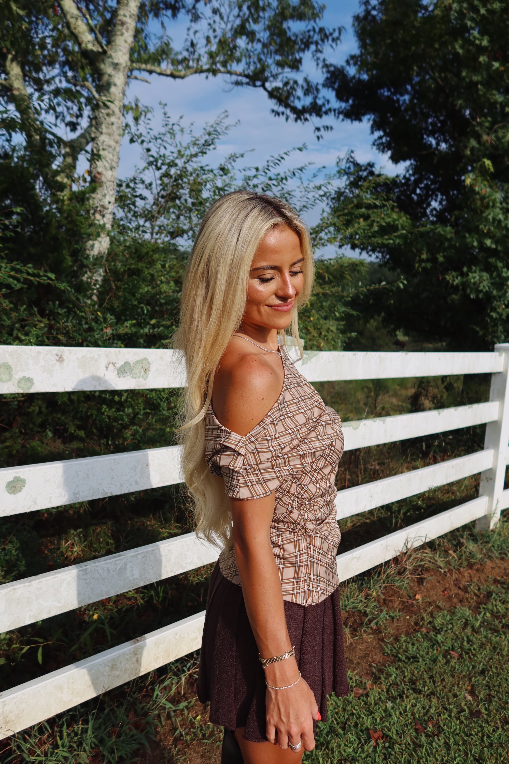 One Shoulder Plaid Top