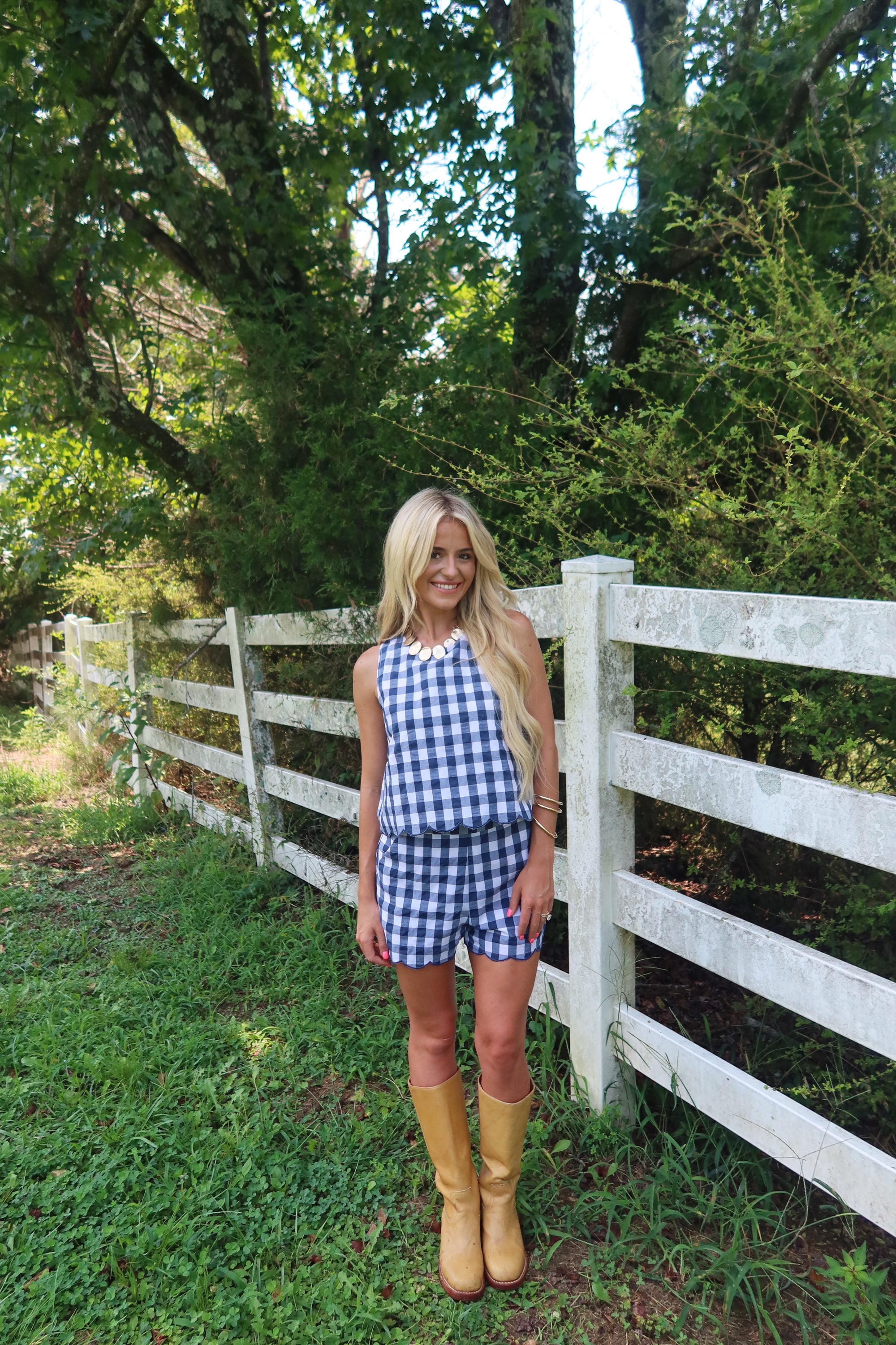 Autumn Patch Gingham Set (Navy)
