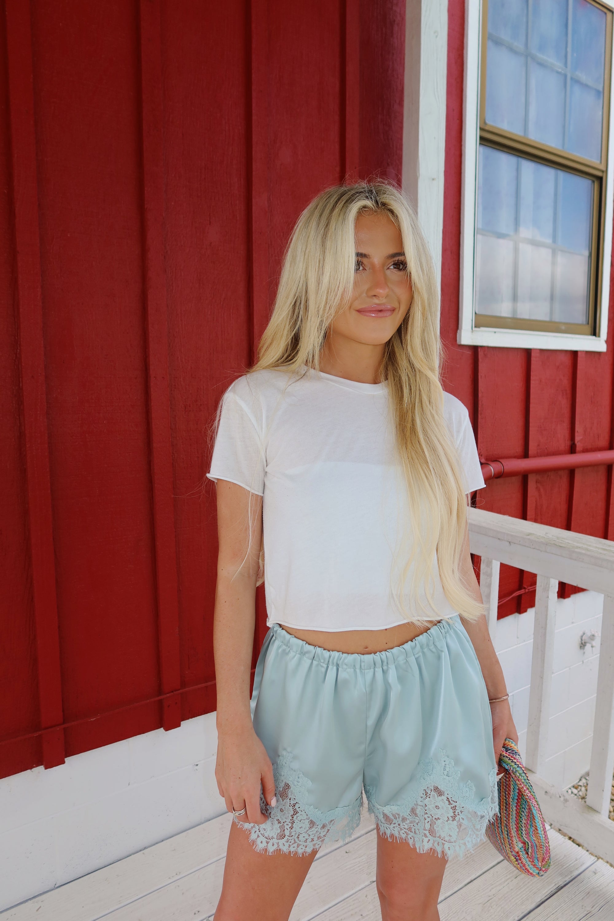 Lilah Lace Trim Shorts (Mint)