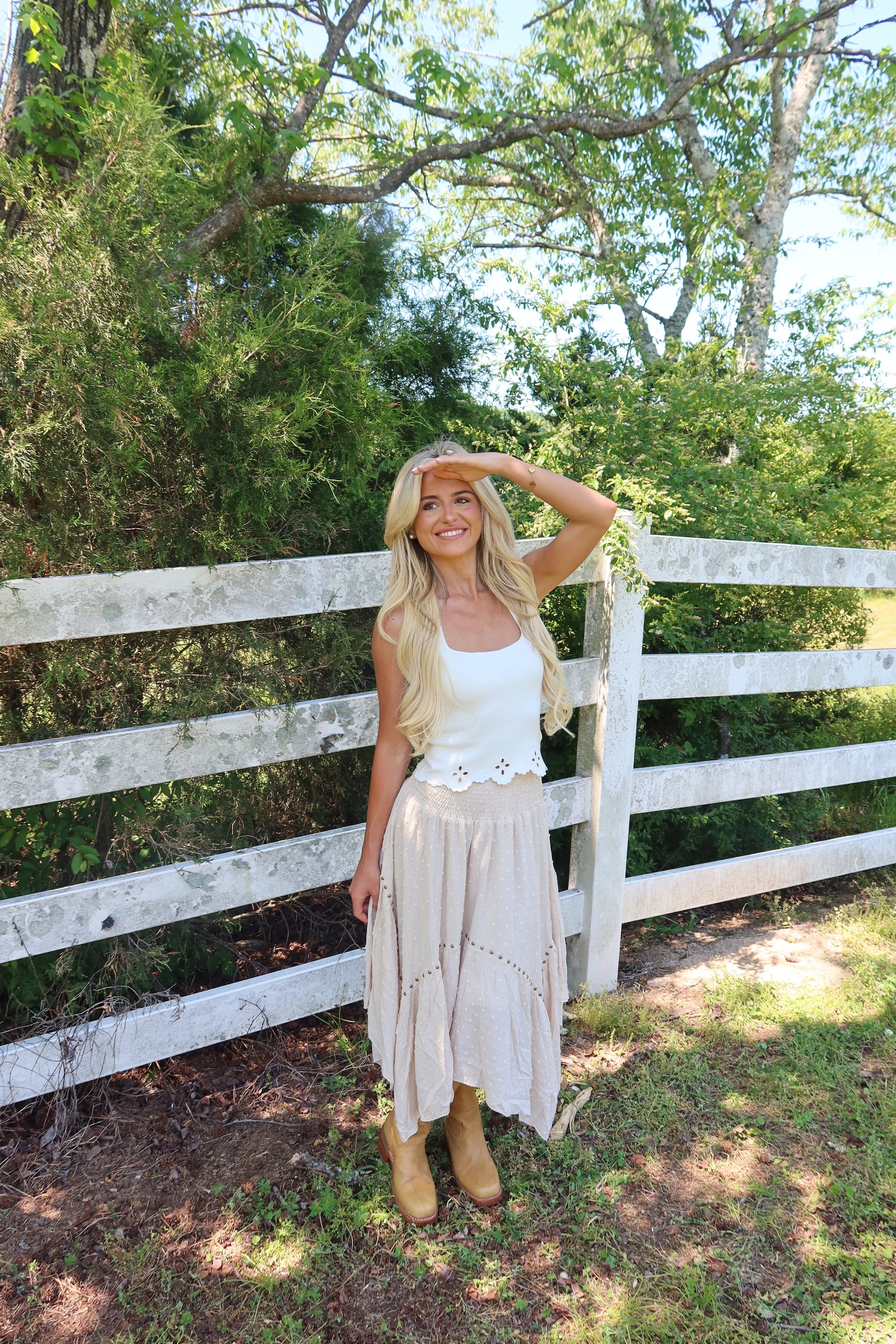 Grommet Hanky Hem Maxi Skirt