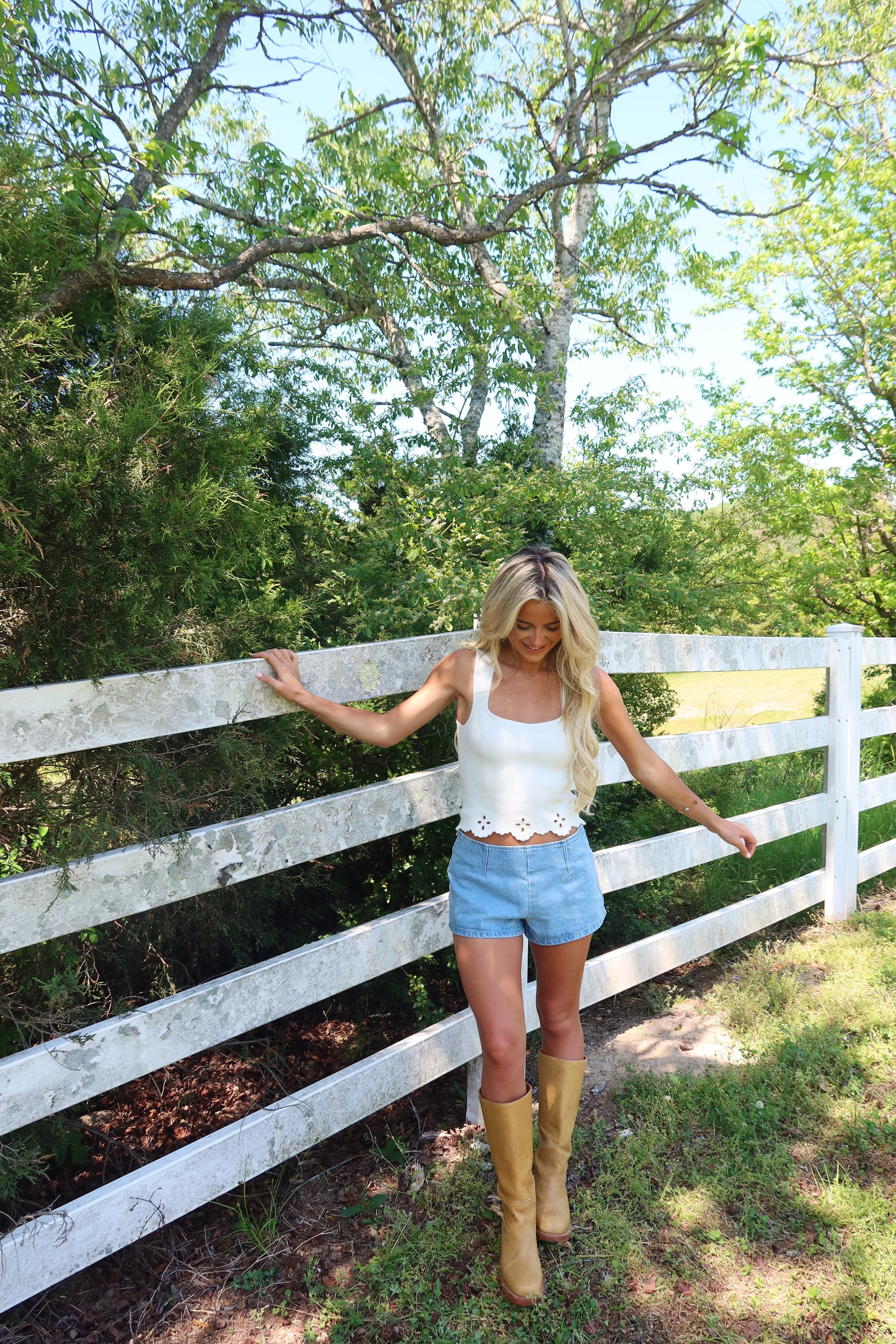 Square Neck Eyelet Sweater Top