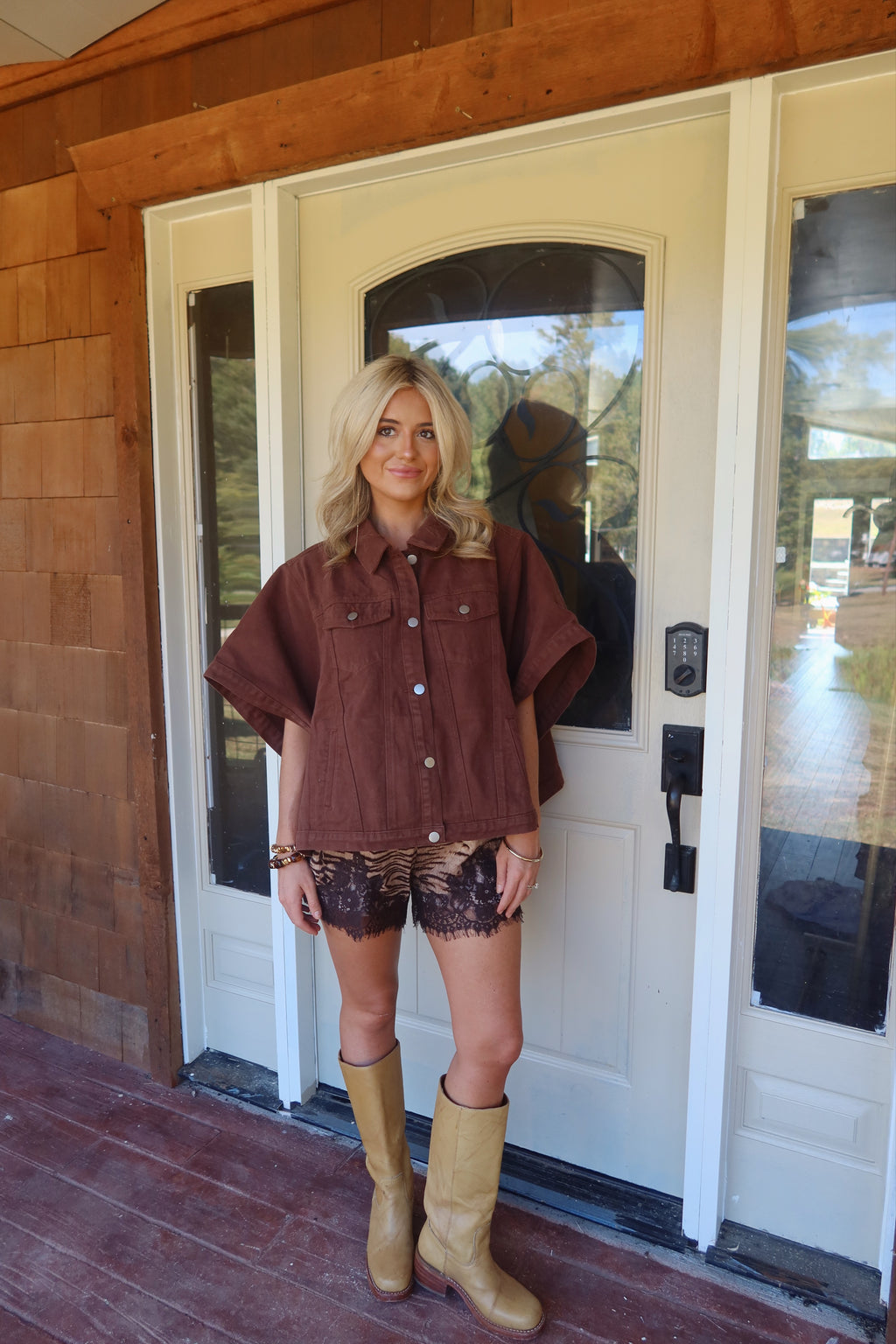 Denim Cape Top (BROWN)