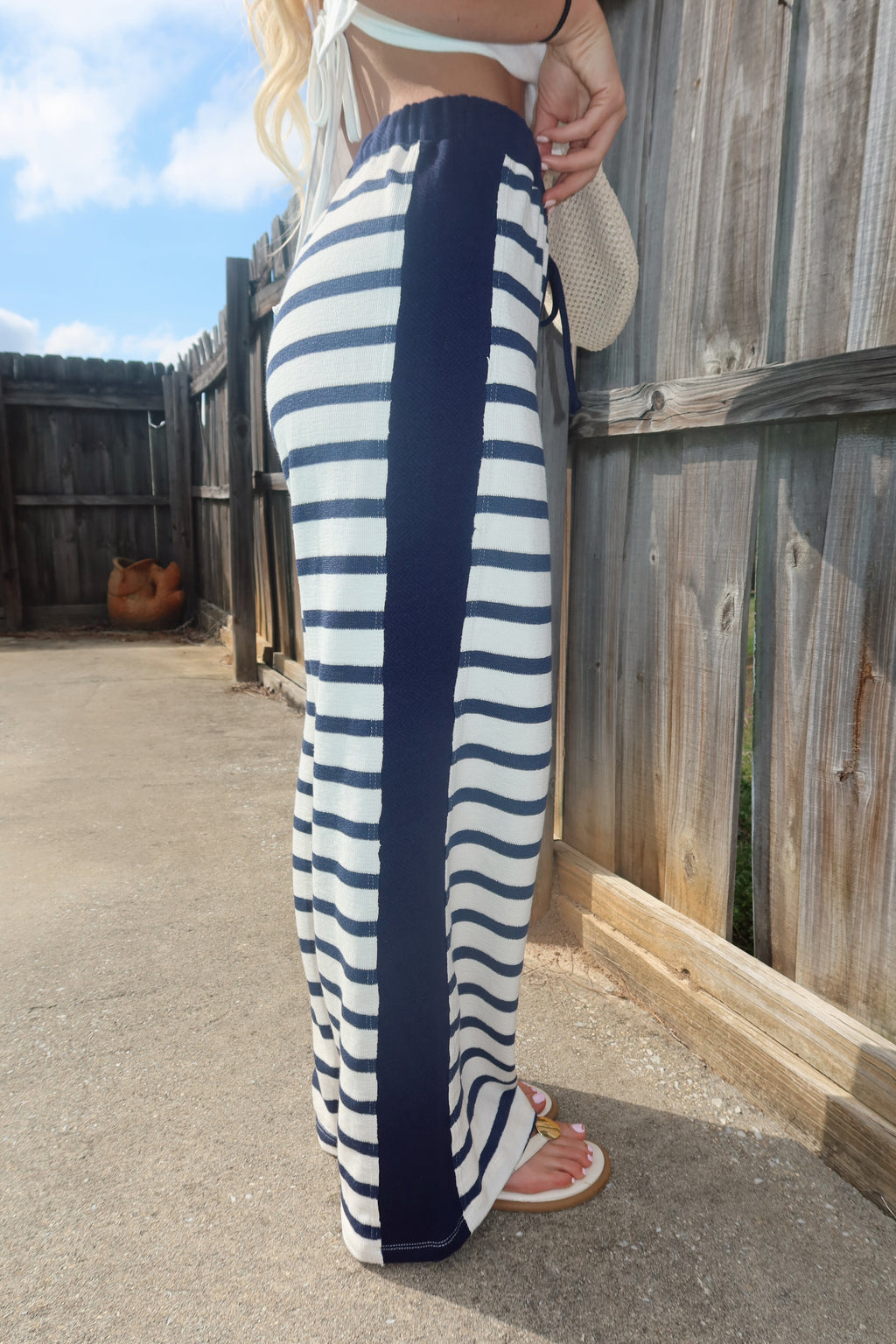 Florence Striped Drawstring Pants- Navy