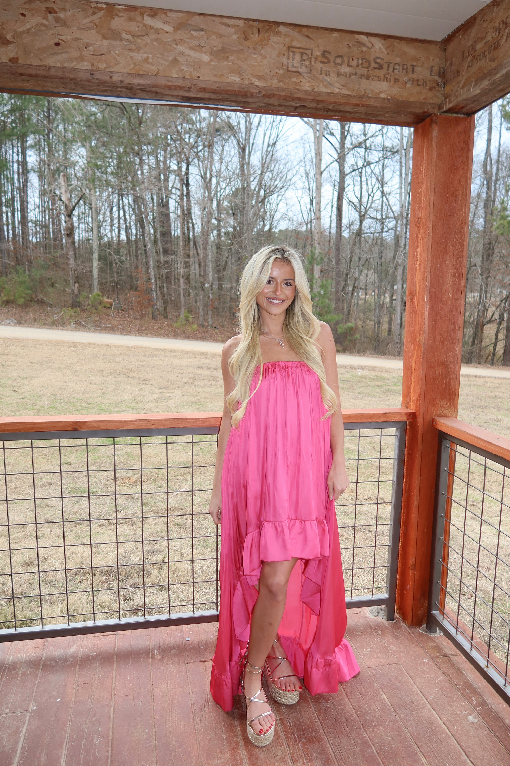 Paloma High Low Satin Dress (Fuchsia)