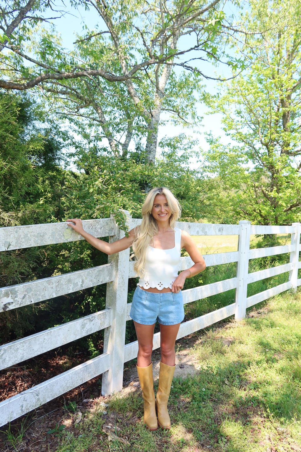 Square Neck Eyelet Sweater Top