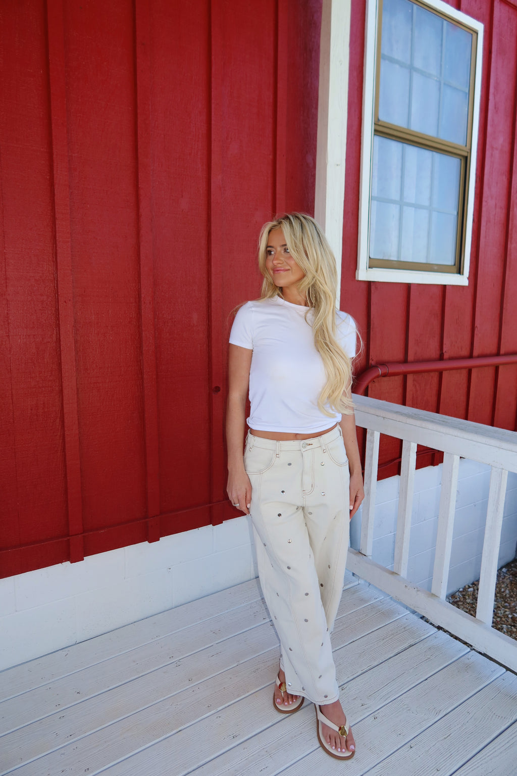 Sloan Studded Barrel Jeans (Cream)