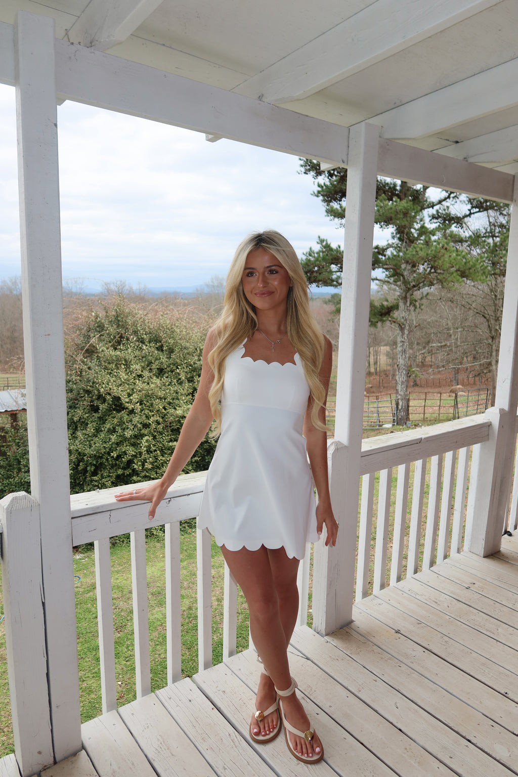 Willow Scalloped Fit and Flare Mini Dress (White)