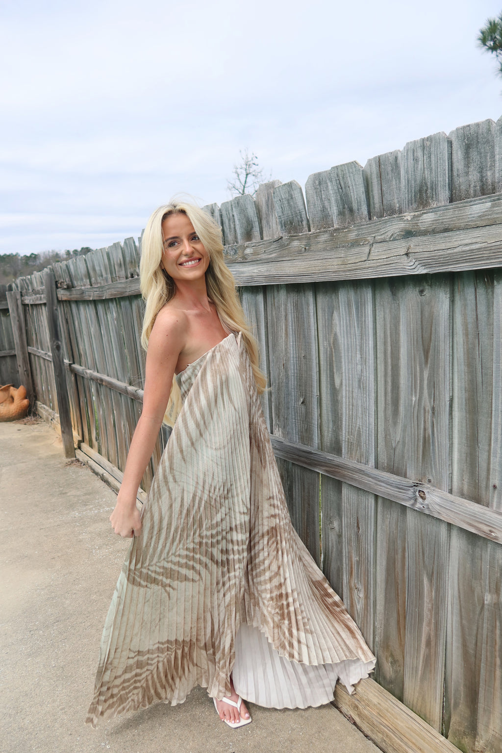 Sand Drift Pleated Maxi Column Dress