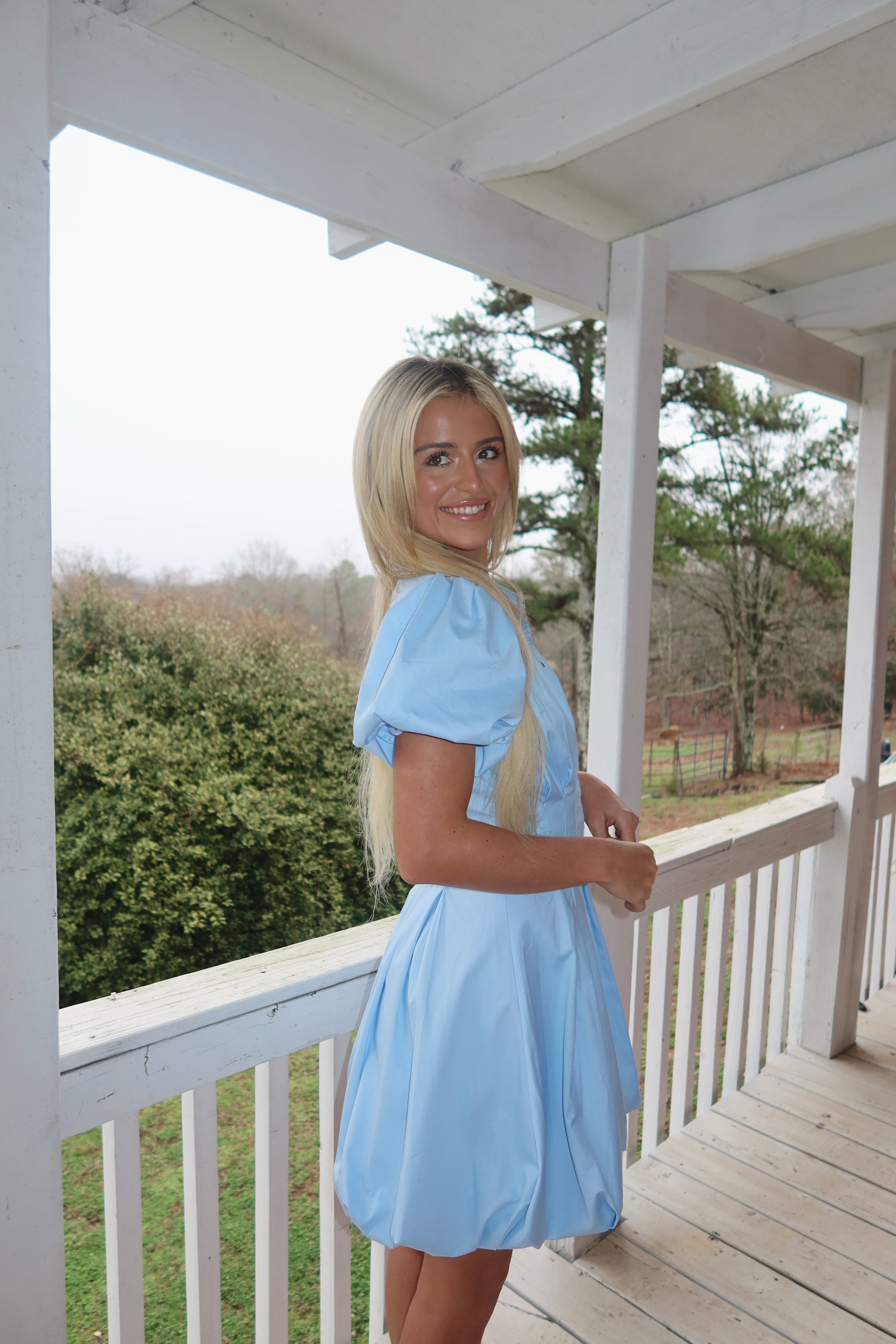 Jess Fit and Flare Bubble Dress (Baby Blue)