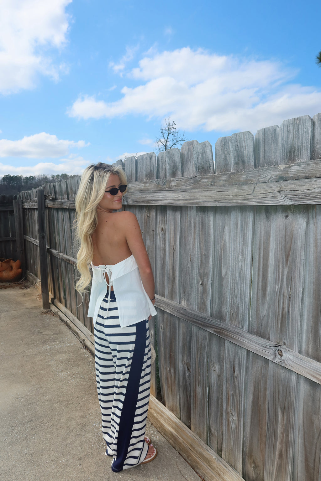 Florence Striped Drawstring Pants- Navy