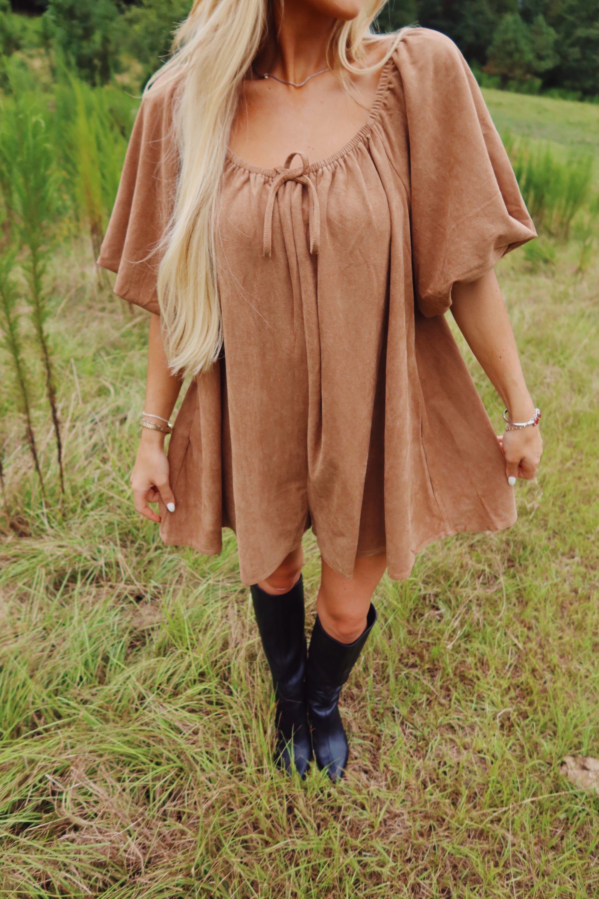 Suede Babydoll Romper