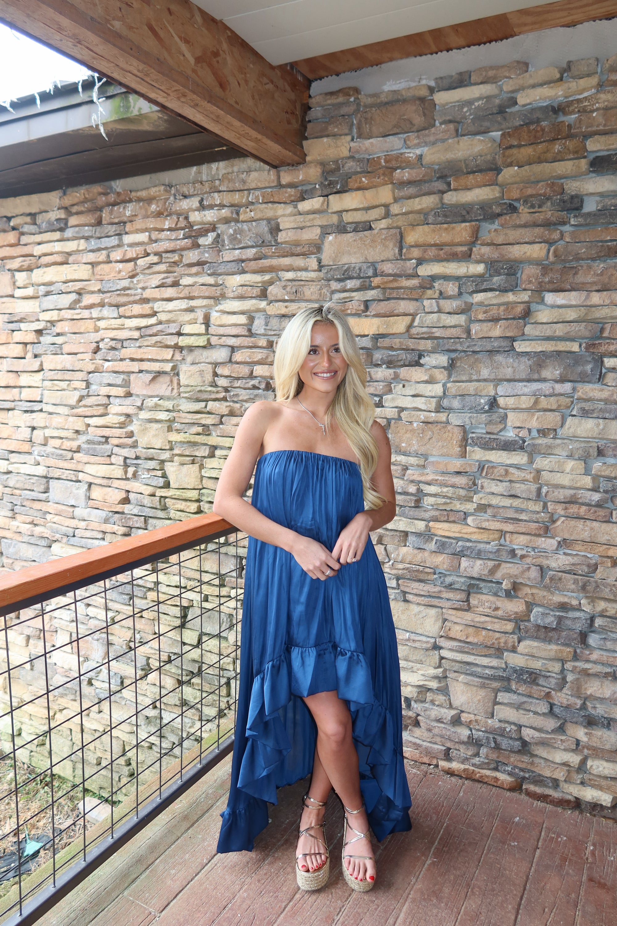 Paloma High Low Satin Dress ( Midnight Blue)