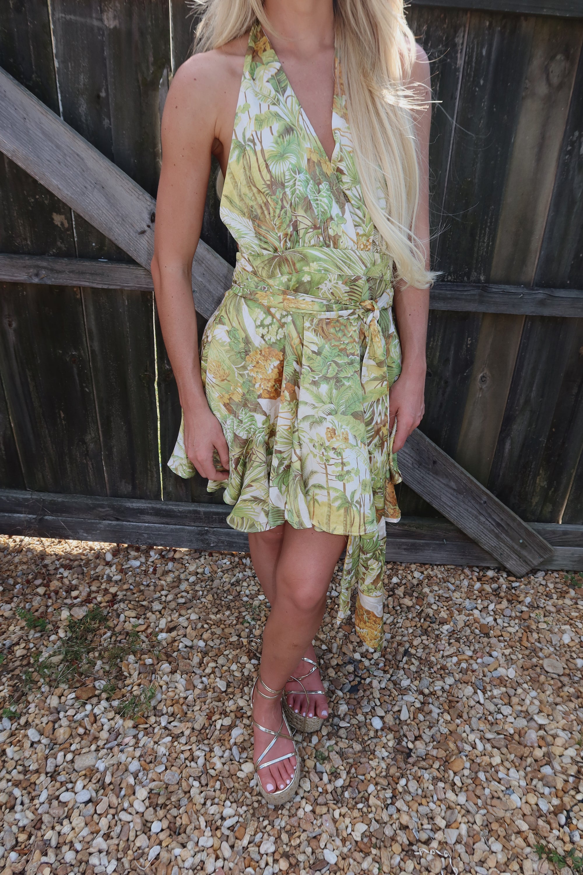 Tropic Satin Mini Wrap Dress