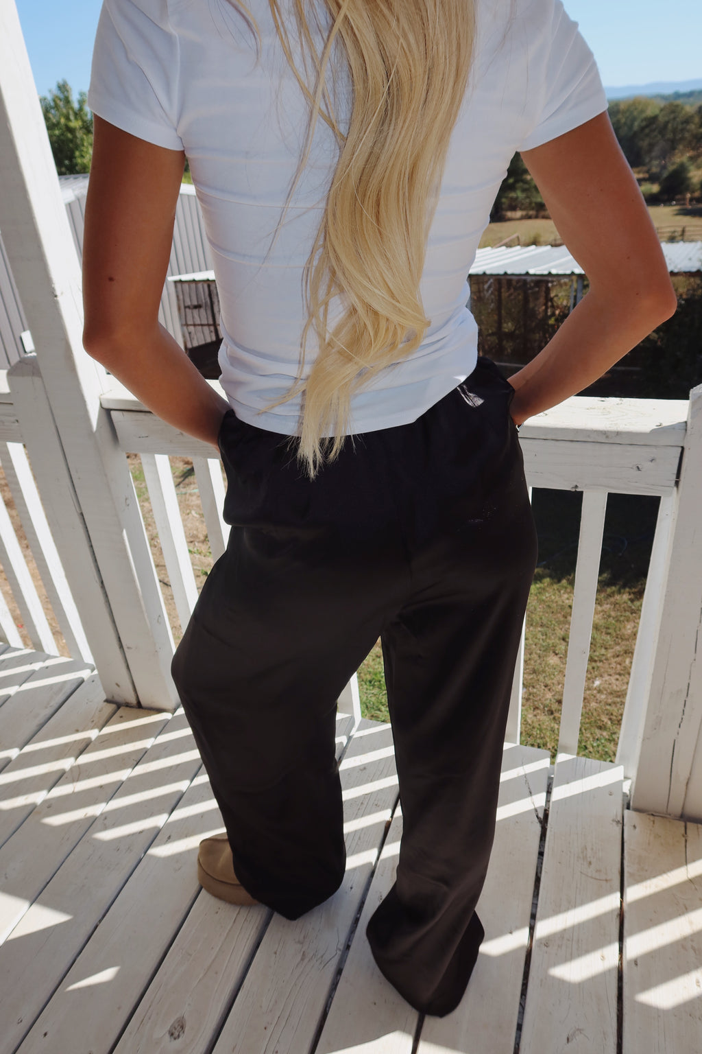 Satin Waist Tie Pants (Black)