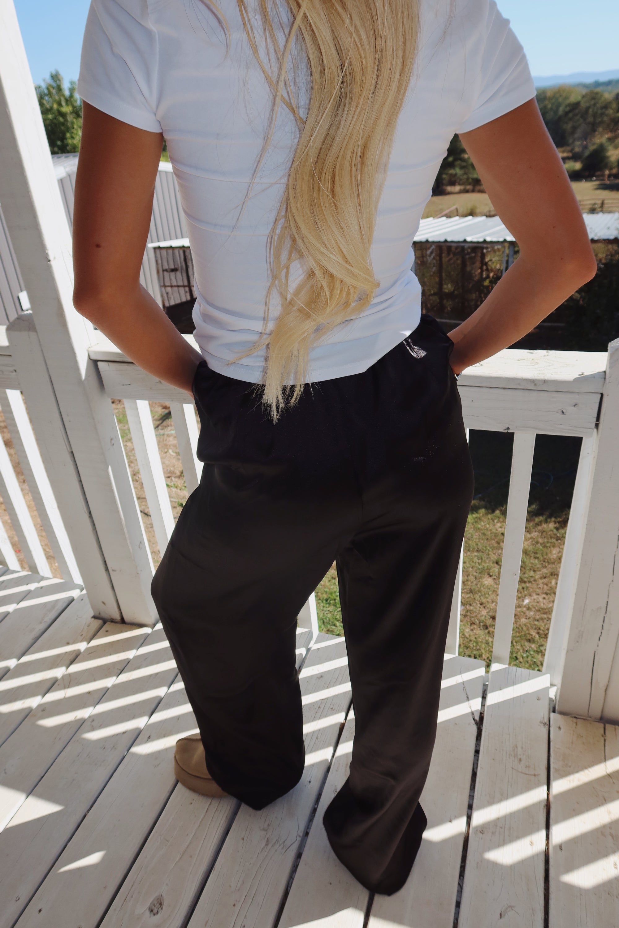 Satin Waist Tie Pants (Black)