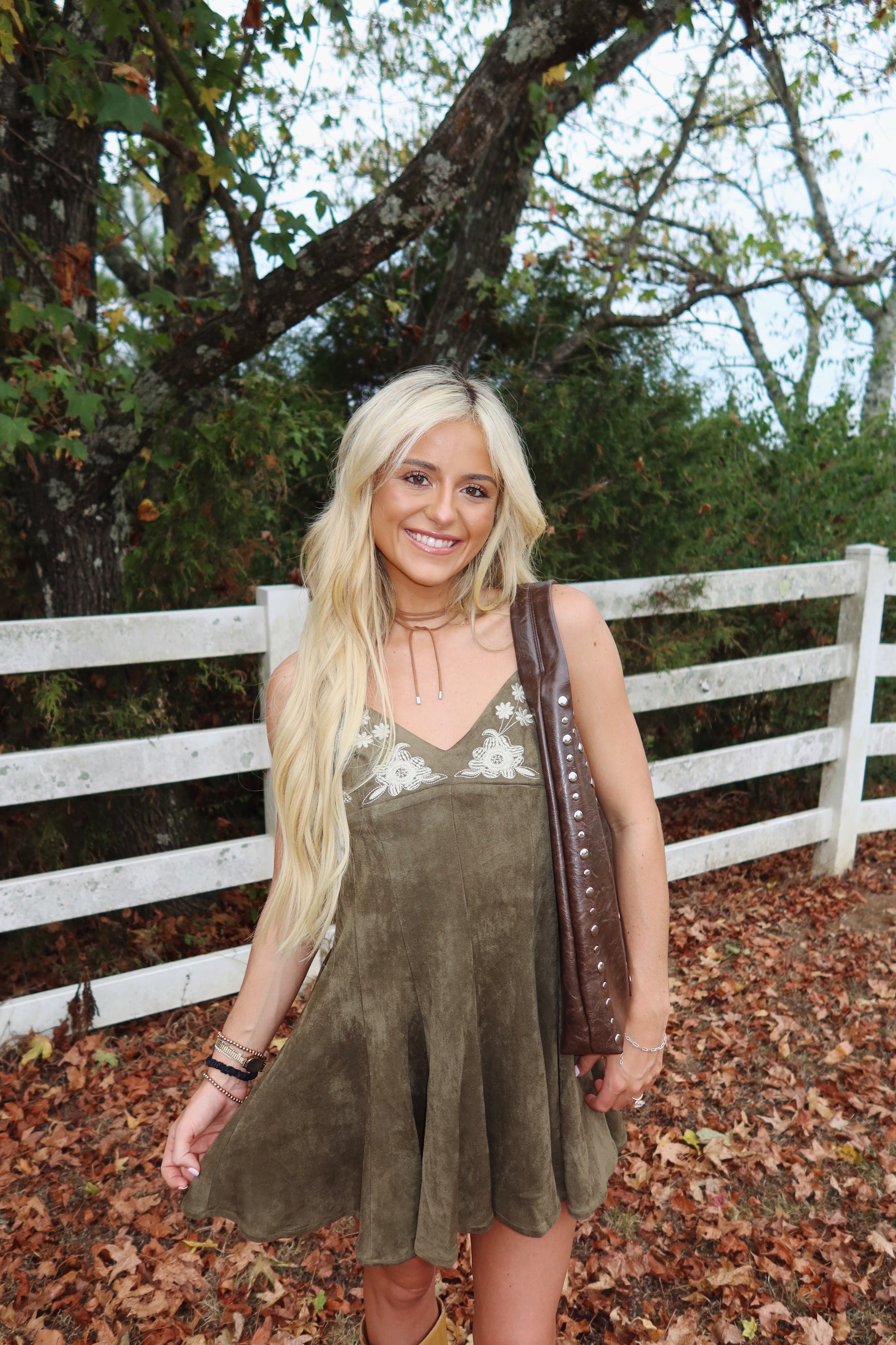 Olive Bloom Mini Dress