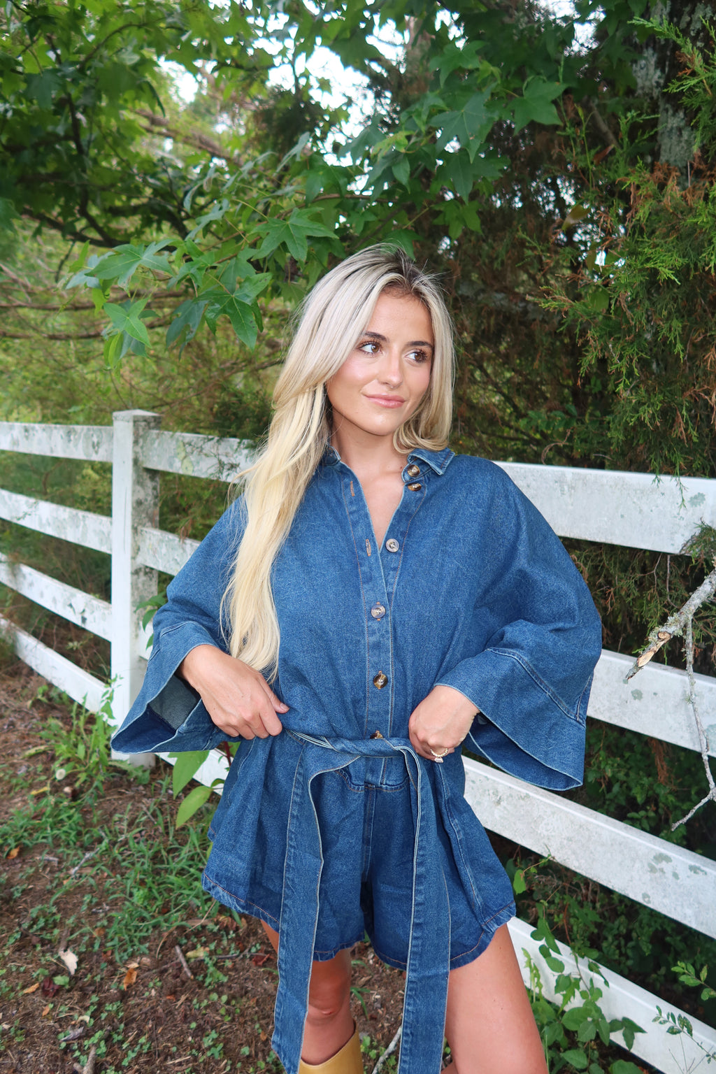 Raya Bell Sleeve Denim Romper