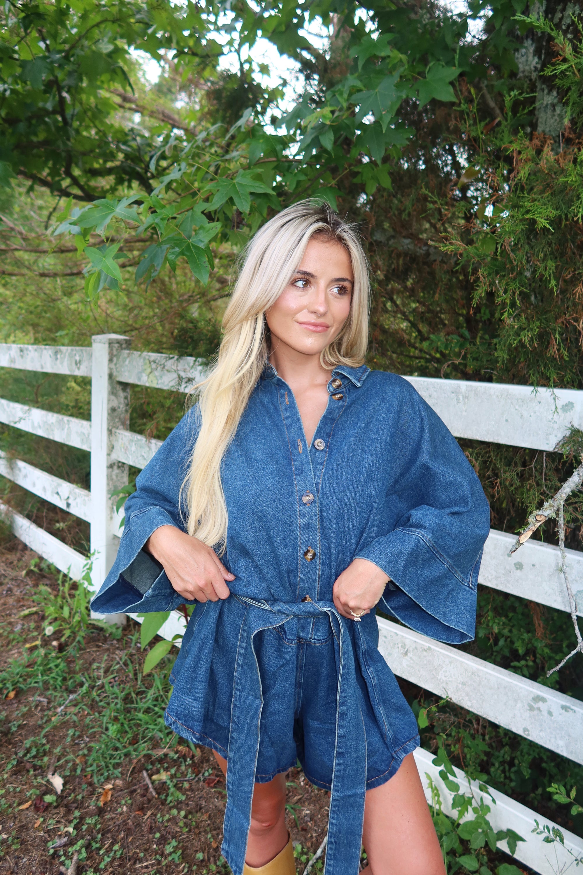Raya Bell Sleeve Denim Romper