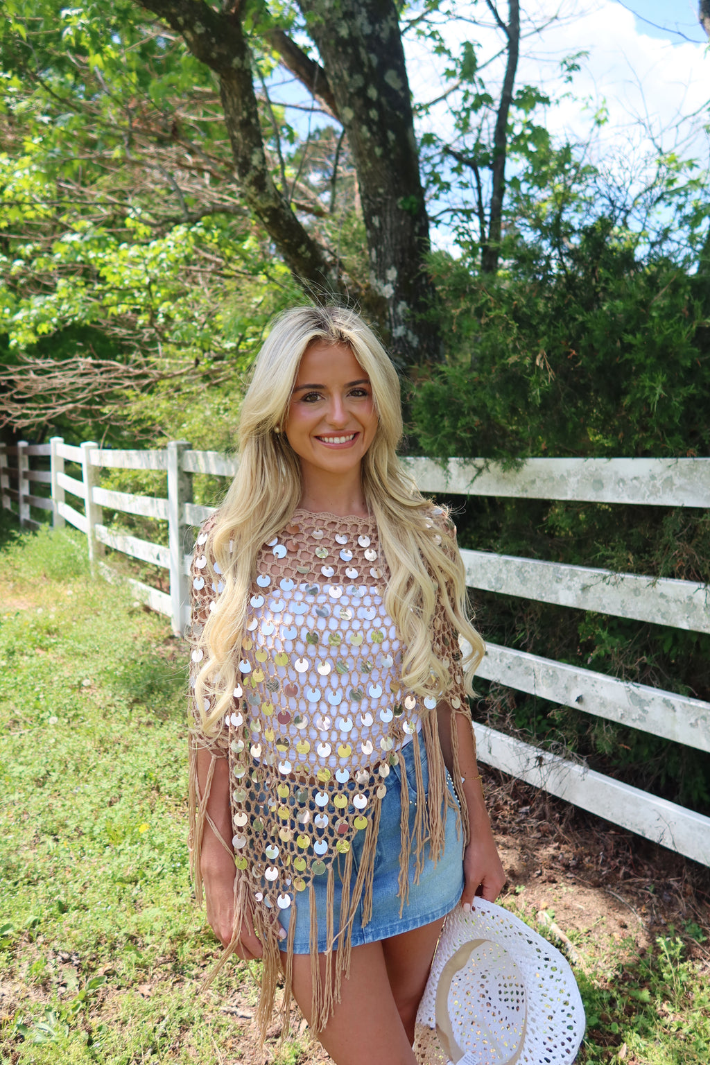 Lunara Sequin Fringe Poncho