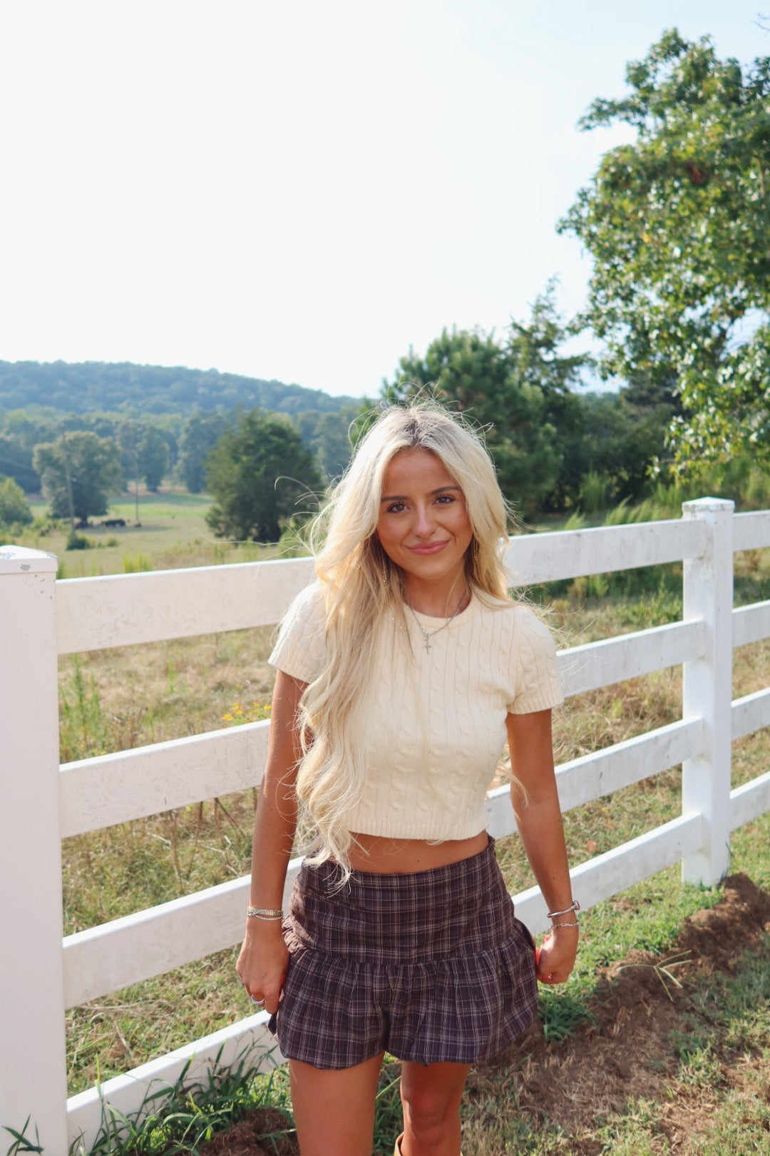 Short Sleeve Cable Knit Top
