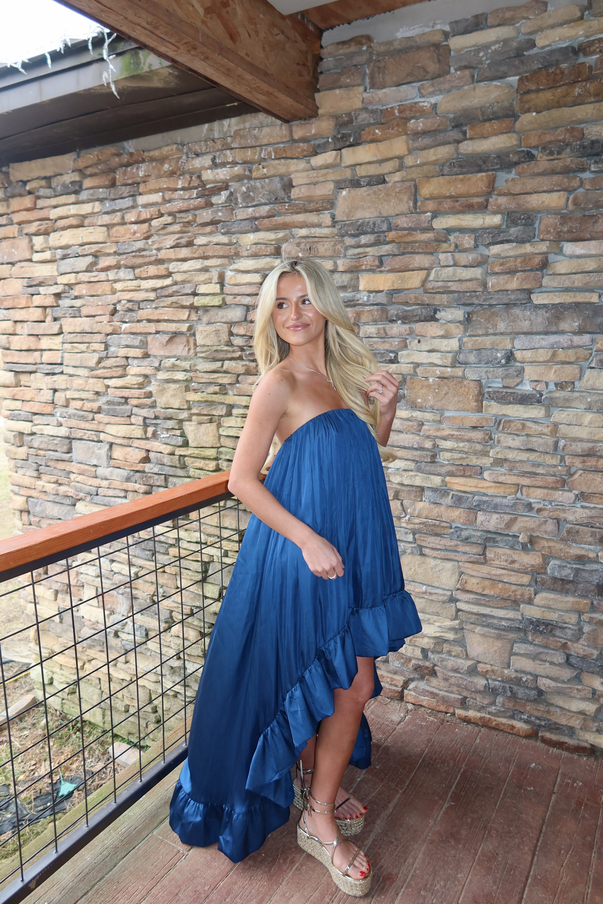 Paloma High Low Satin Dress ( Midnight Blue)
