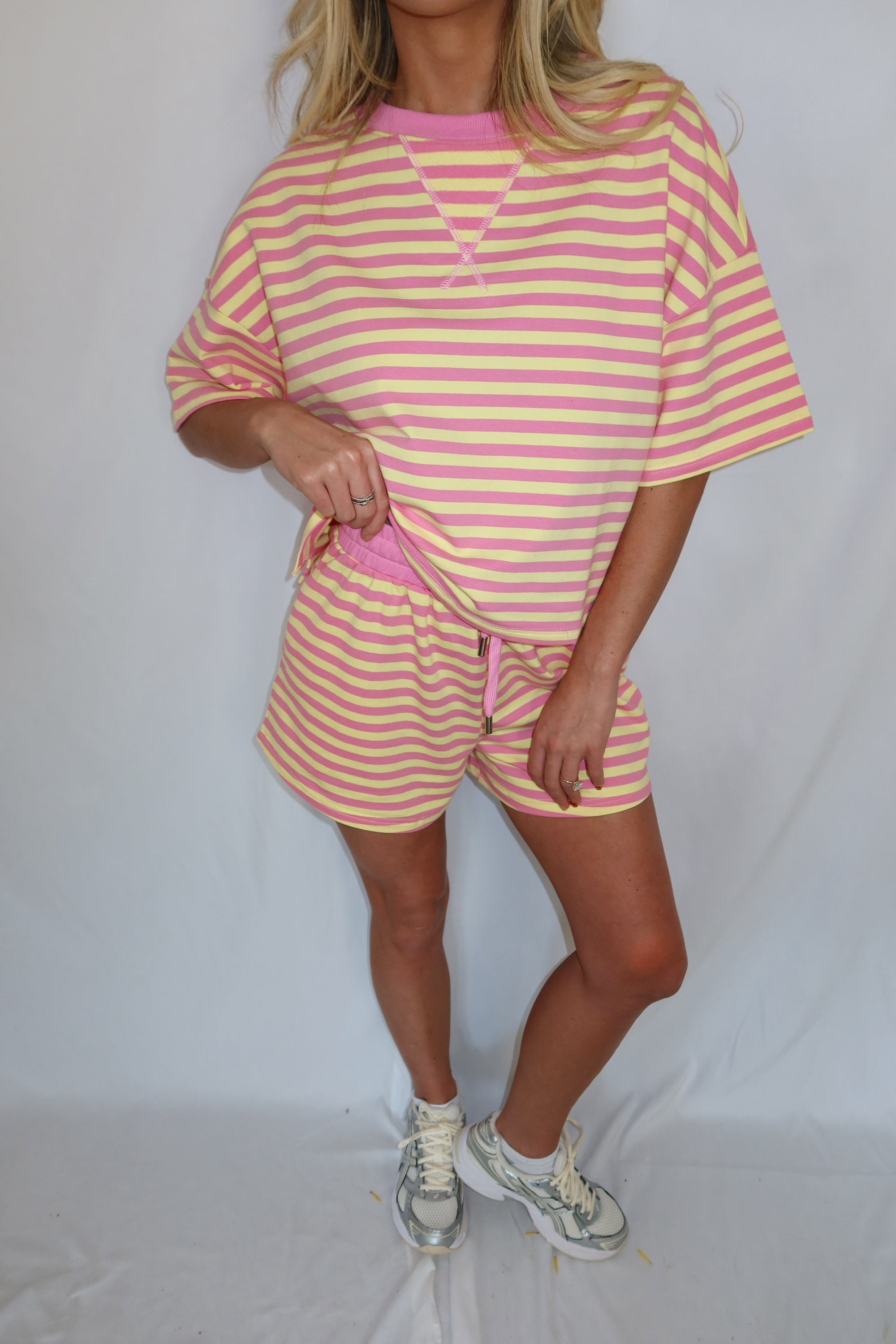 Pink Lemonade Striped Shorts Set