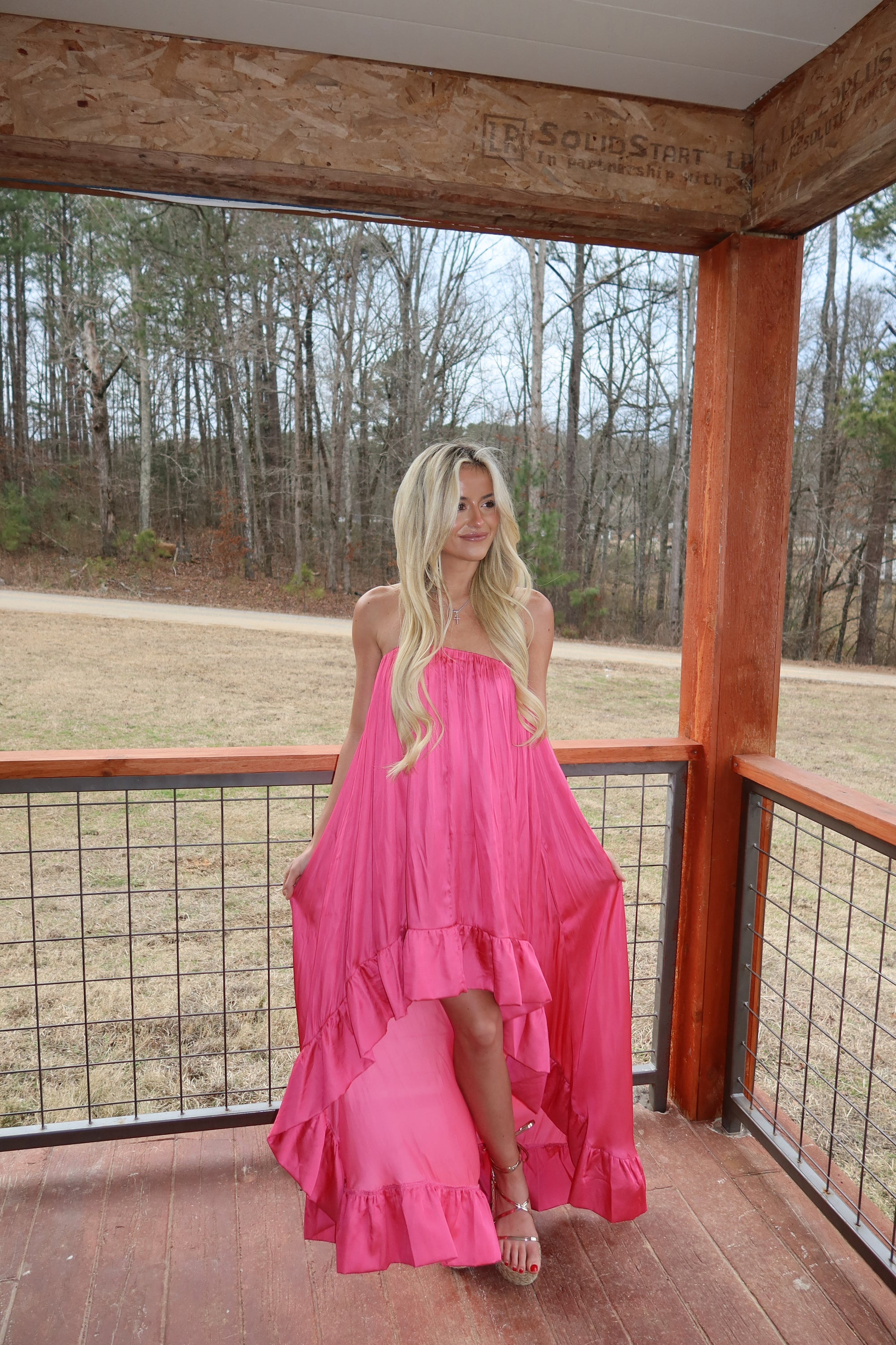 Paloma High Low Satin Dress (Fuchsia)