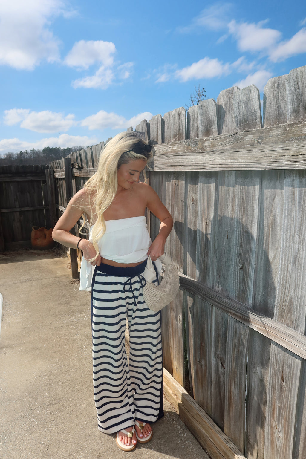 Florence Striped Drawstring Pants- Navy