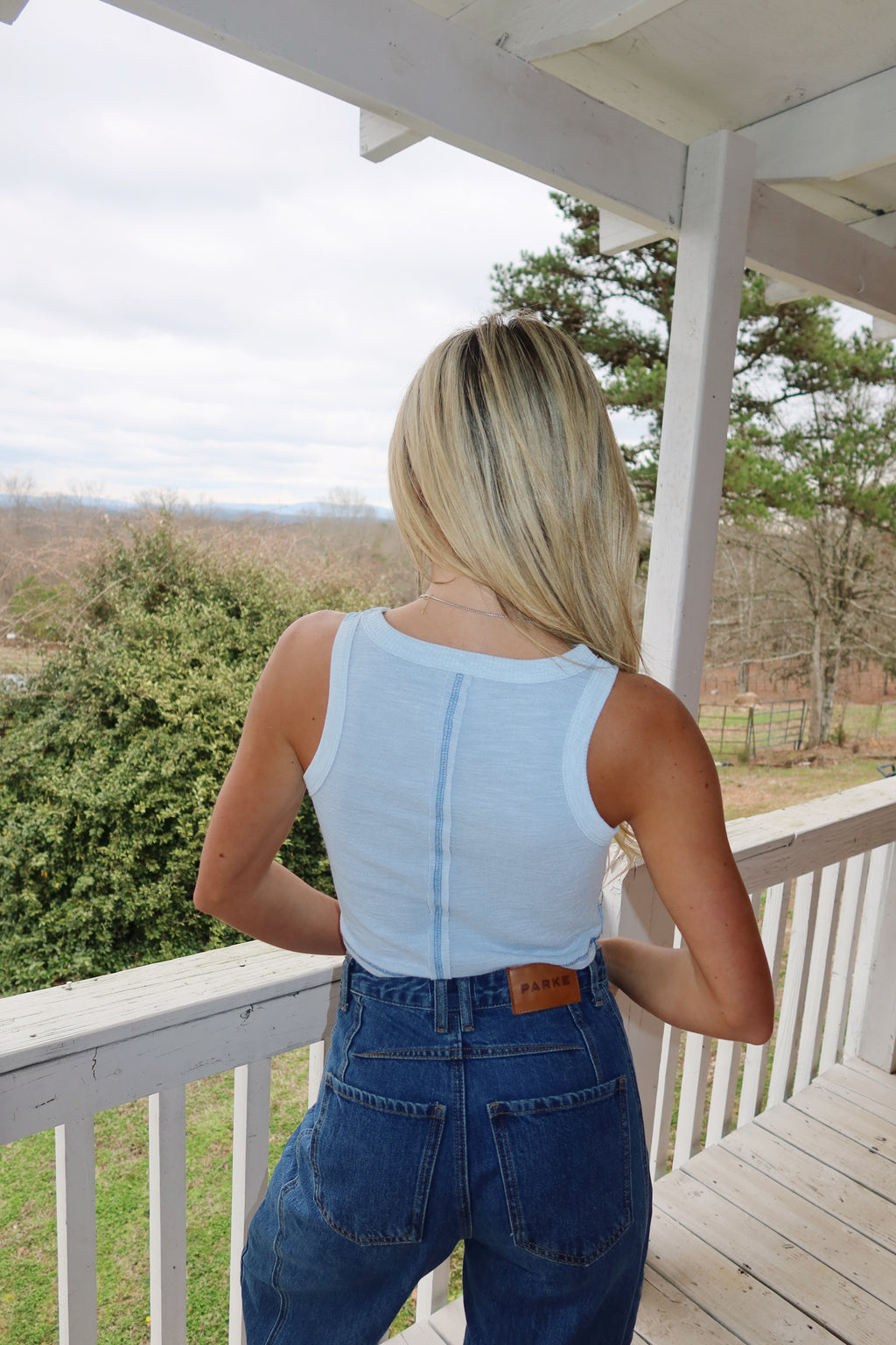 Audrey Sleeveless Knit Top-Powder Blue