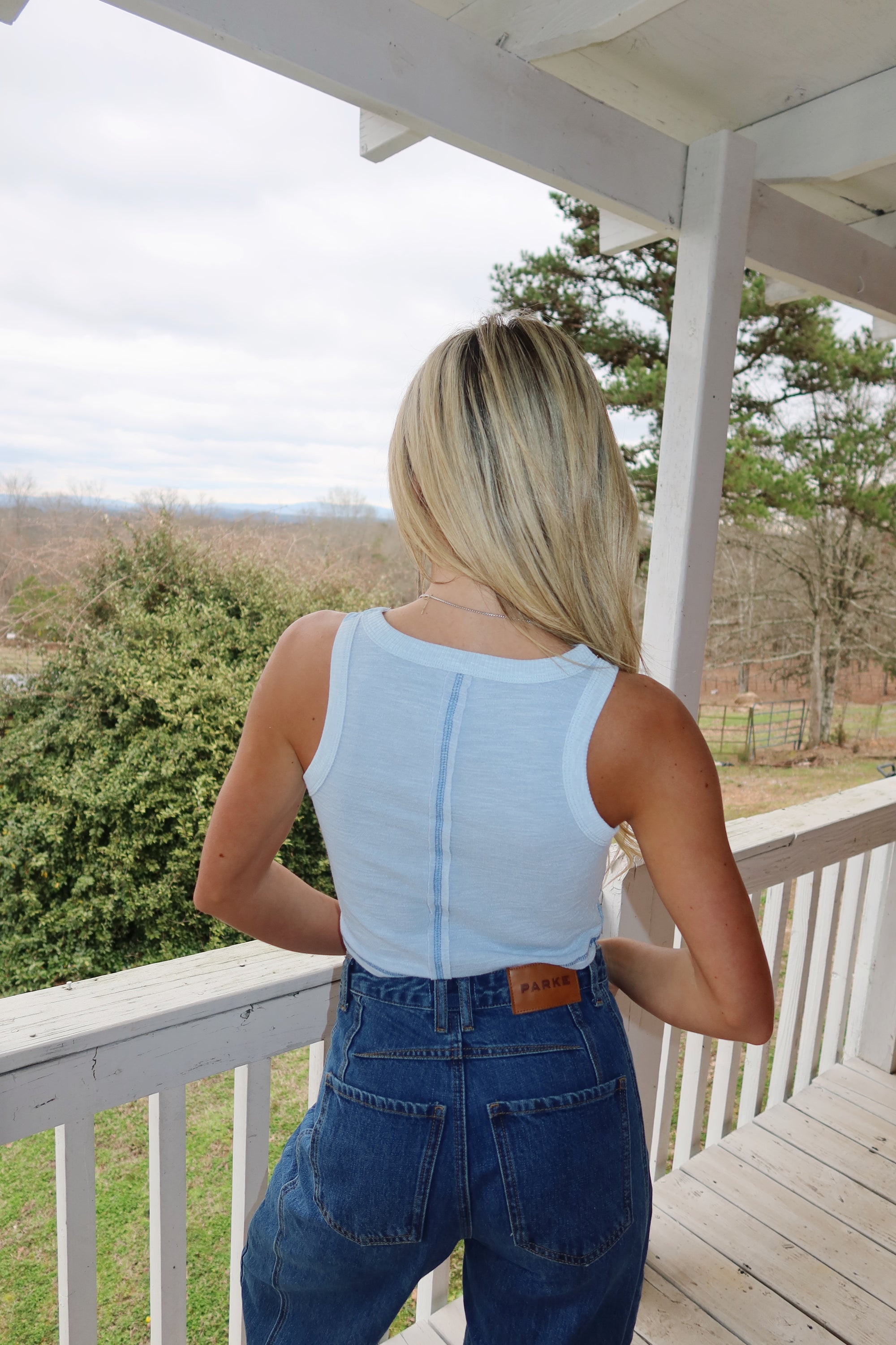Audrey Sleeveless Knit Top-Powder Blue