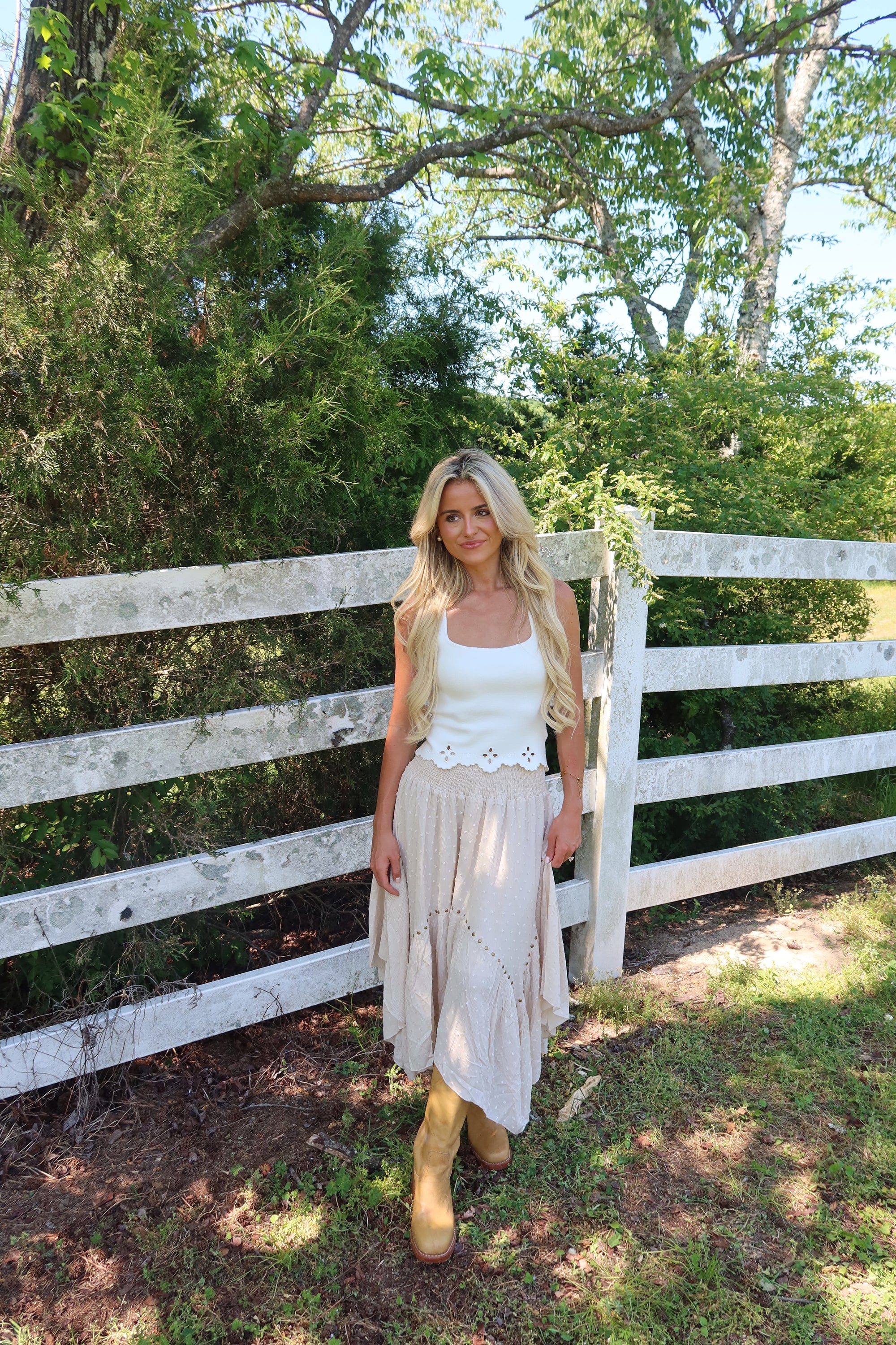 Grommet Hanky Hem Maxi Skirt