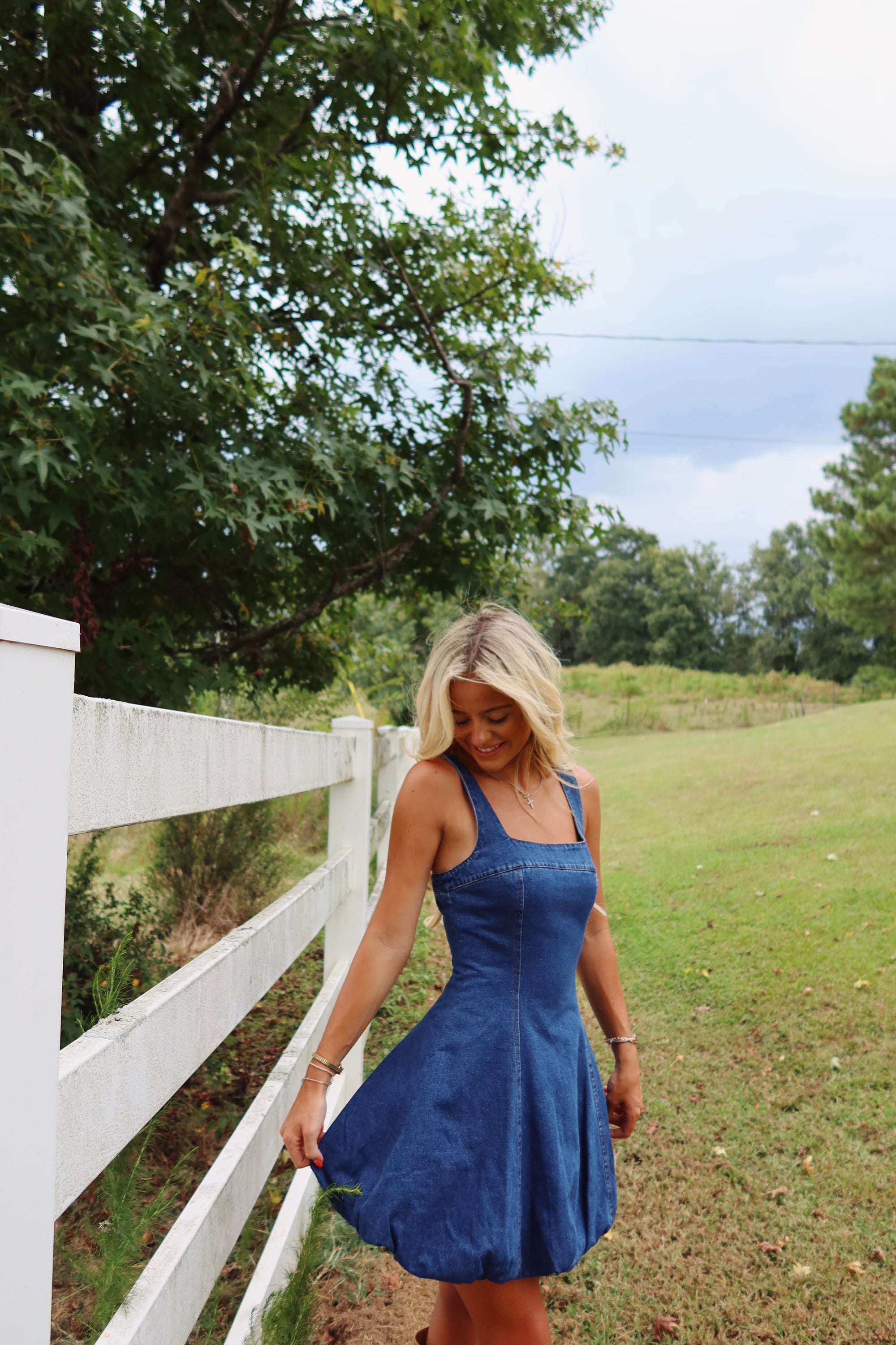Bubble Hem Denim Dress